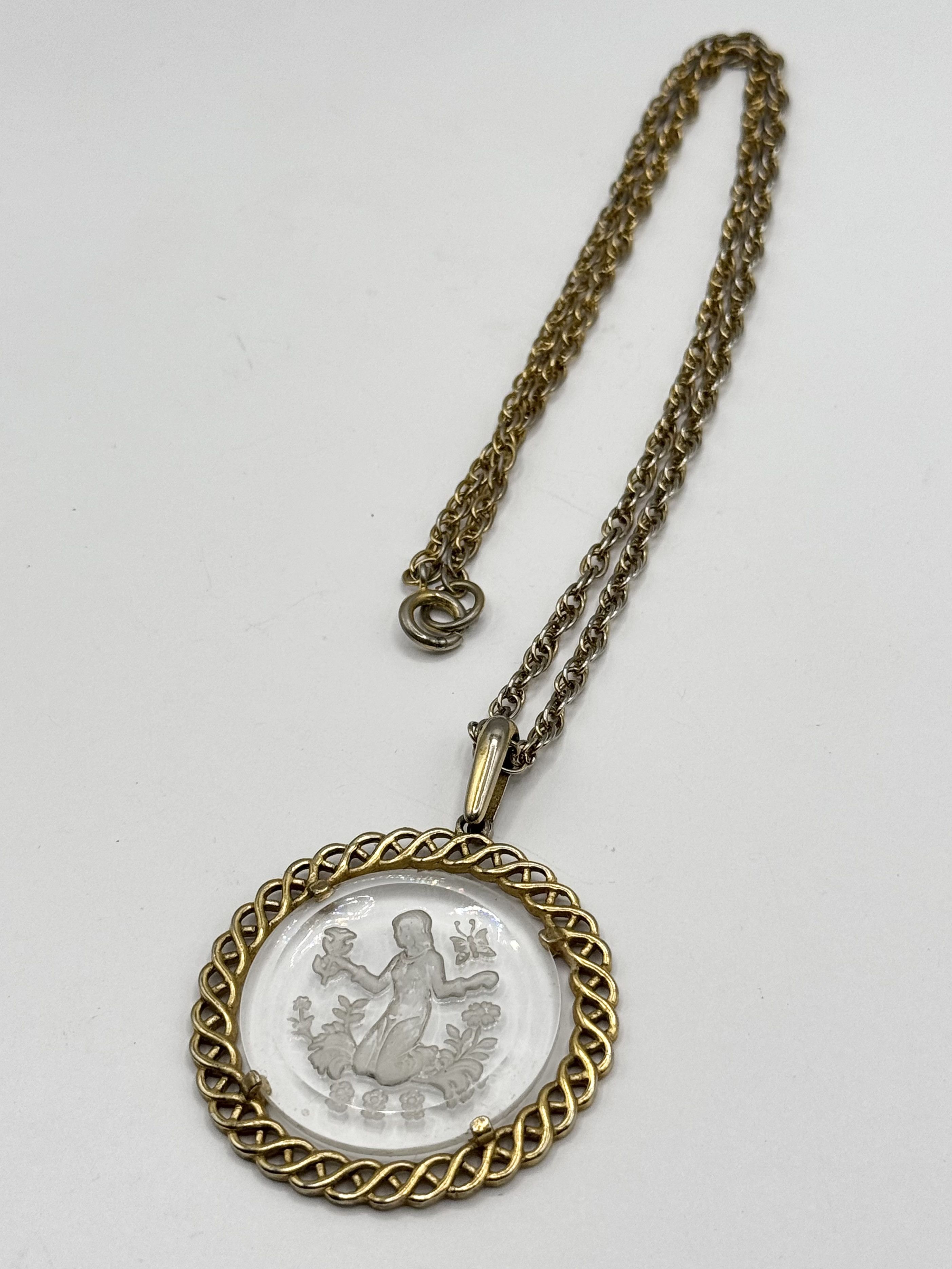 Vintage Vintage Crown Trifari Lucite Zodiac Intaglio Pendant Necklac Size ONE SIZE - 1 Thumbnail