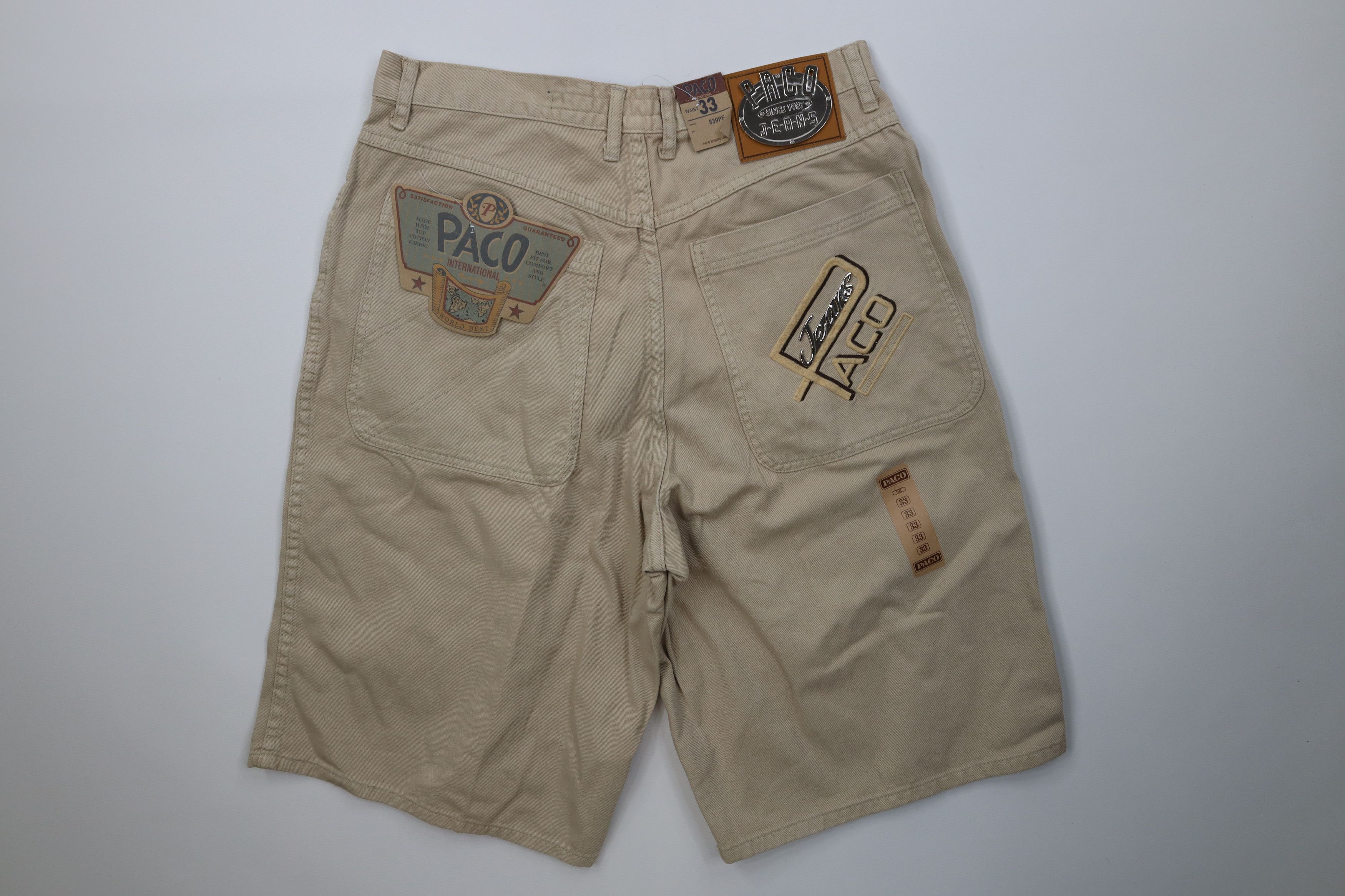 Vintage Deadstock Vintage 90s Paco Hip Hop Denim Jean Shorts Tan Size US 33 - 9 Thumbnail