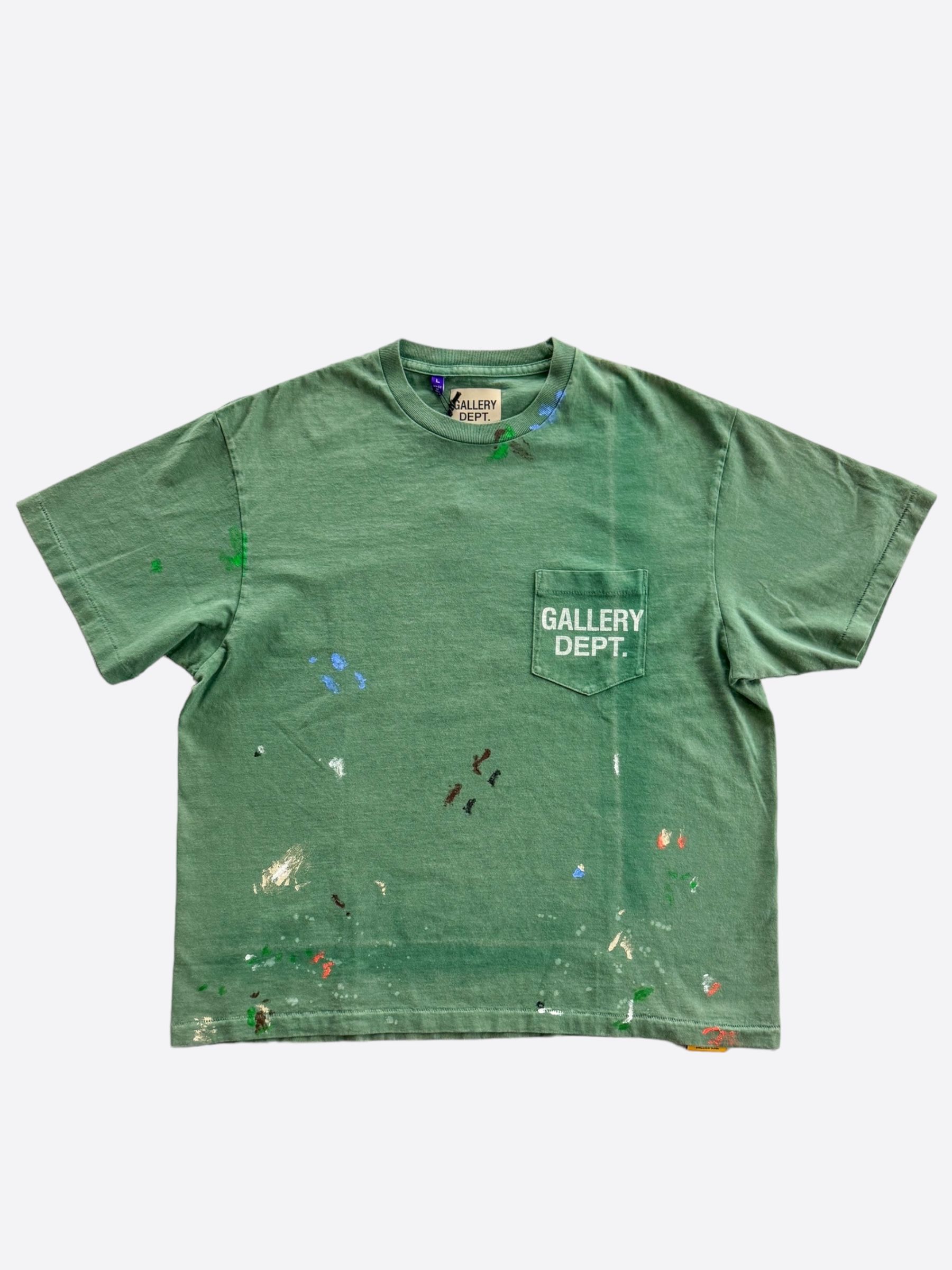 Pre-owned Gallery Dept. Vintage Green Paint Splatter Logo T-shirt