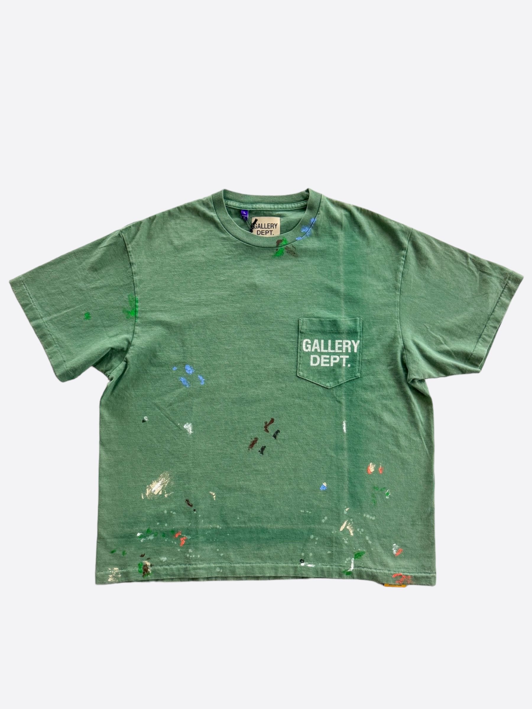 image of Gallery Dept Vintage Green Paint Splatter Logo T-Shirt, Men's (Size Medium)