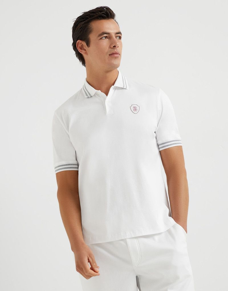 Brunello Cucinelli o1la1rc1a0326 Cotton Jersey Polo Shirt With Striped in White Size US M / EU 48-50 / 2 - 1 Thumbnail