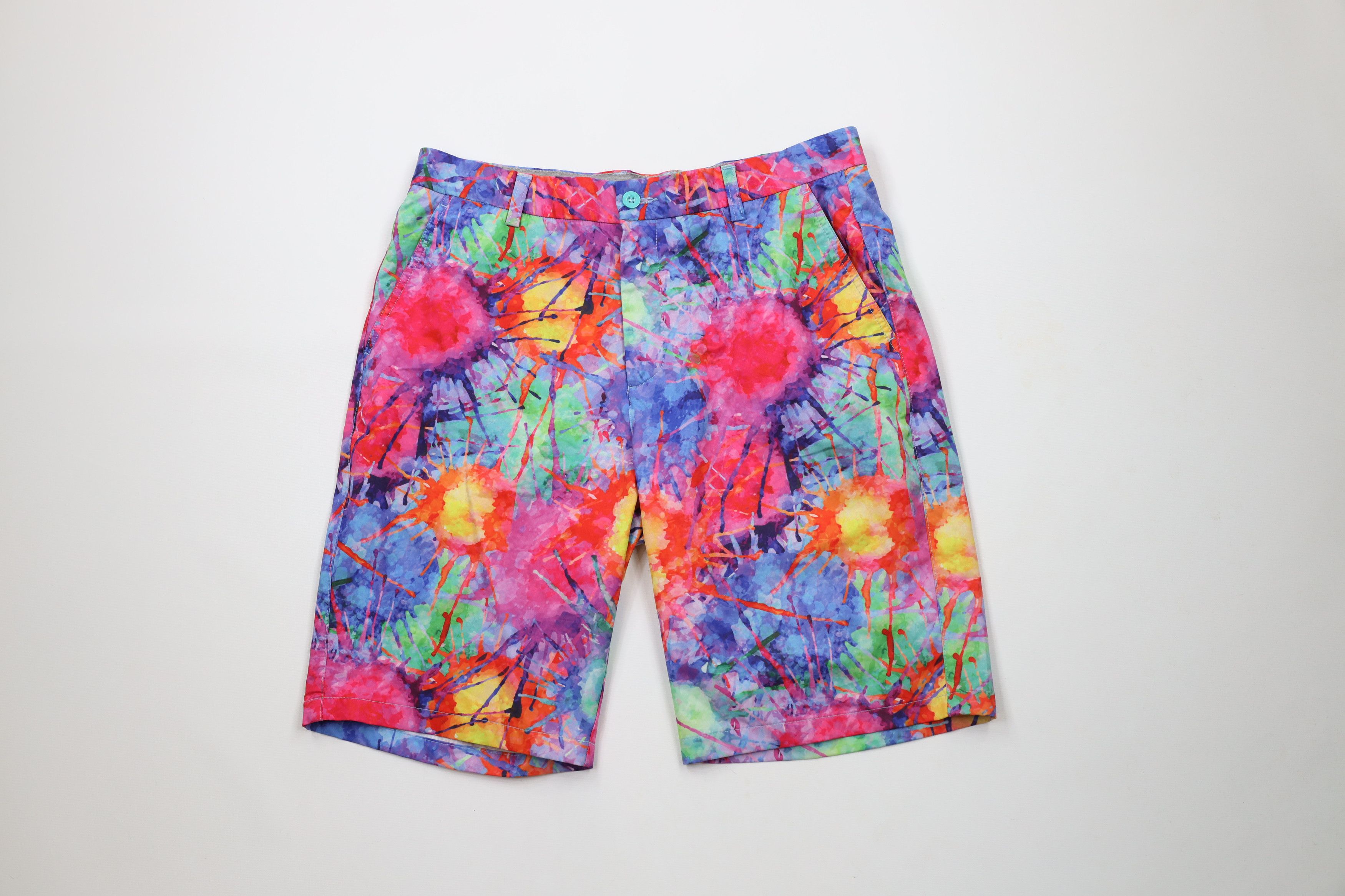 Vintage Hreski Golf Rainbow Paint Splatter Golfing Chino Shorts Size US 34 / EU 50 - 1 Thumbnail