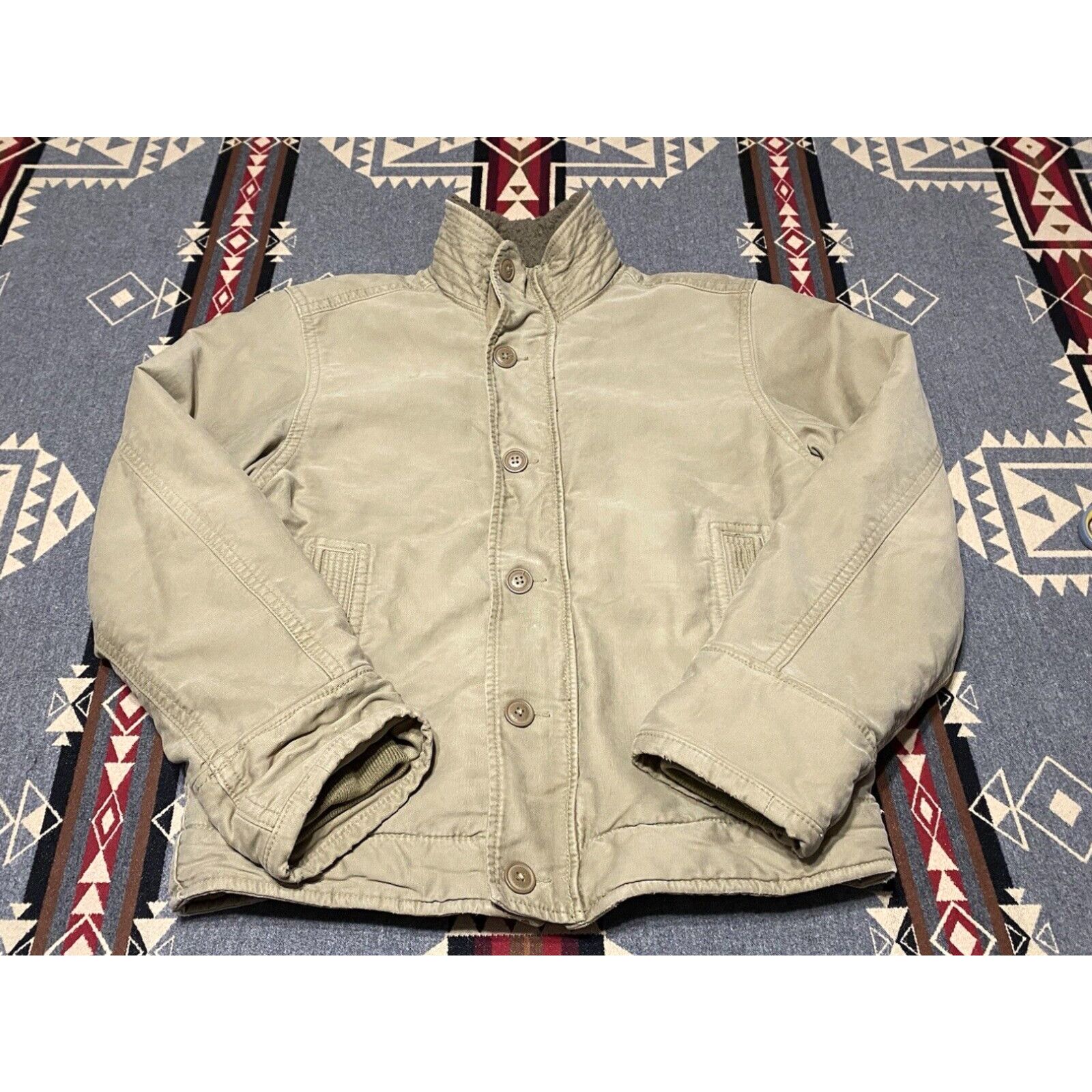 image of Abercrombie Fitch Abercrombie & Fitch Adirondack Sherpa Lined Jacket Mens Size L Y2K Beige Tan Hr i