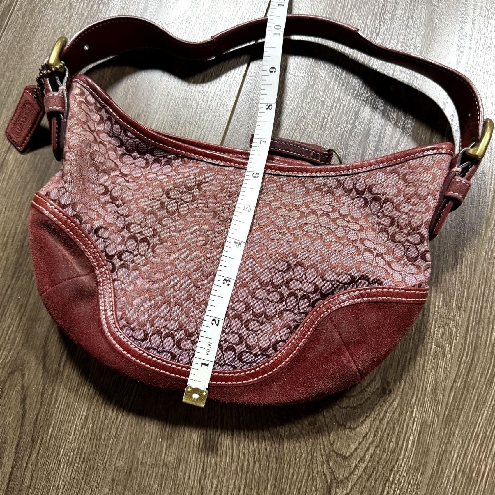 Coach VINTAGE Coach Signature Avary Hobo Bag Small Burgundy Jacquard Suede Shoulder Women XS? Size ONE SIZE - 7 Thumbnail