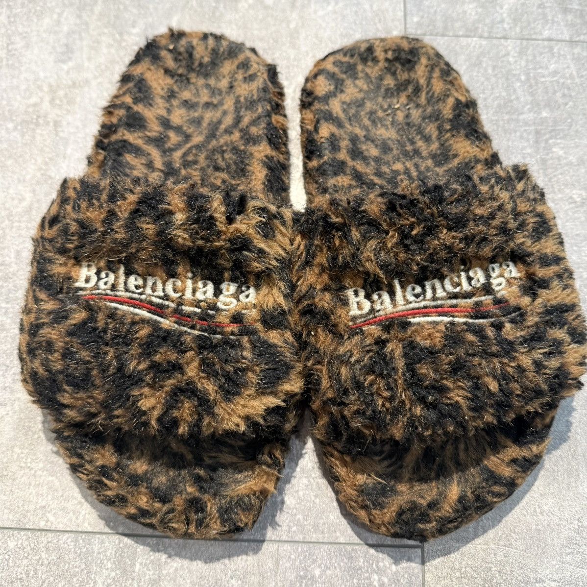 Balenciaga Balenciaga Fur Leopard/Cheetah Print Slide Brown Black