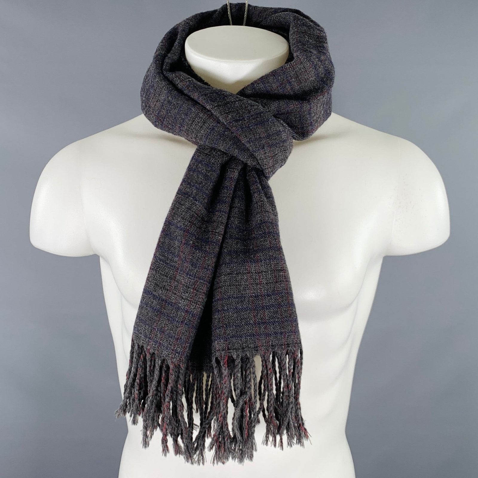 Scotch & Soda SCOTCH AND SODA Grey Navy Stripe Wool Blend Woven Scarf Size ONE SIZE - 7 Thumbnail