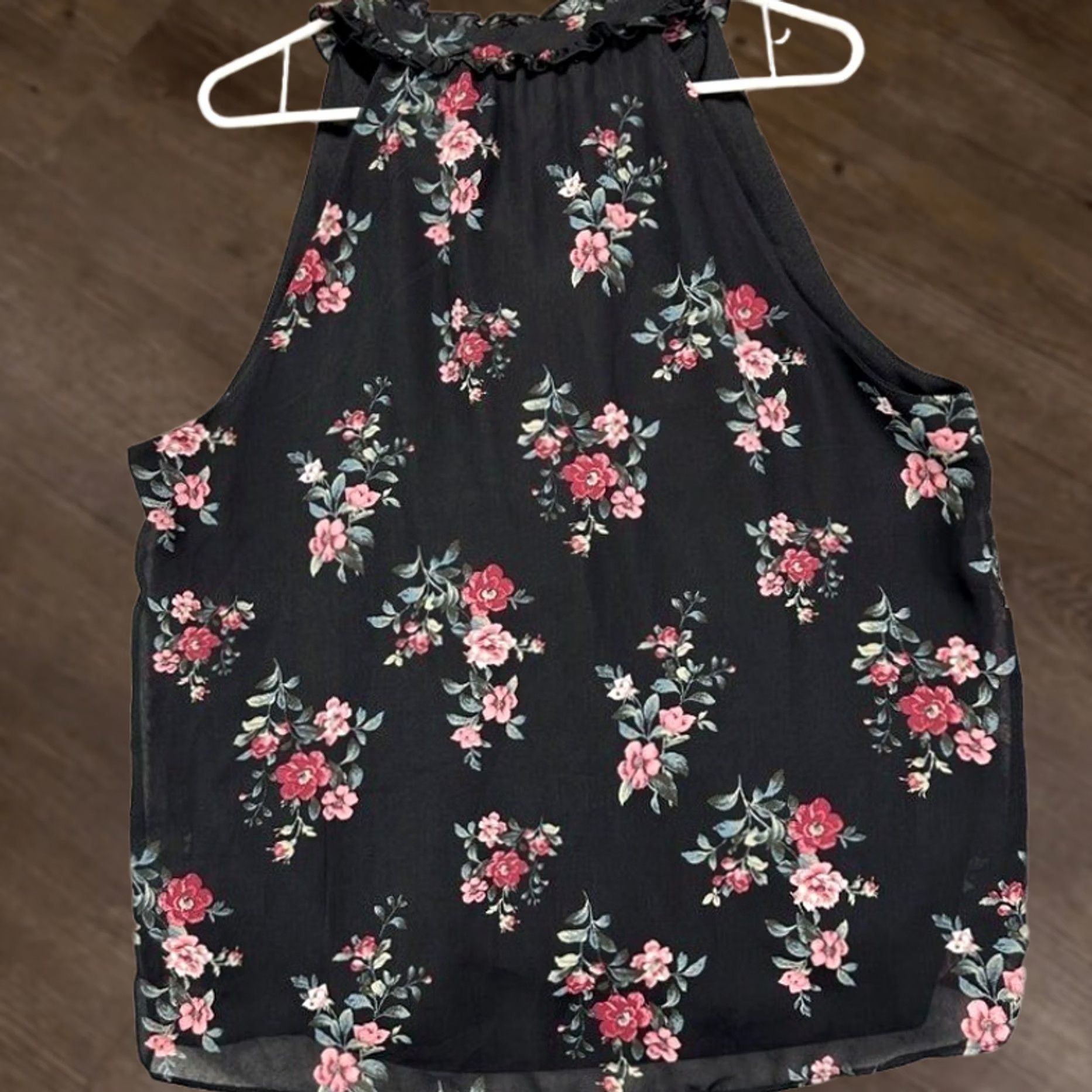 Supply & Demand Supply Demand Women Large Black Floral Henley Sleeveless Blouse Size L / US 10 / IT 46 - 1 Thumbnail