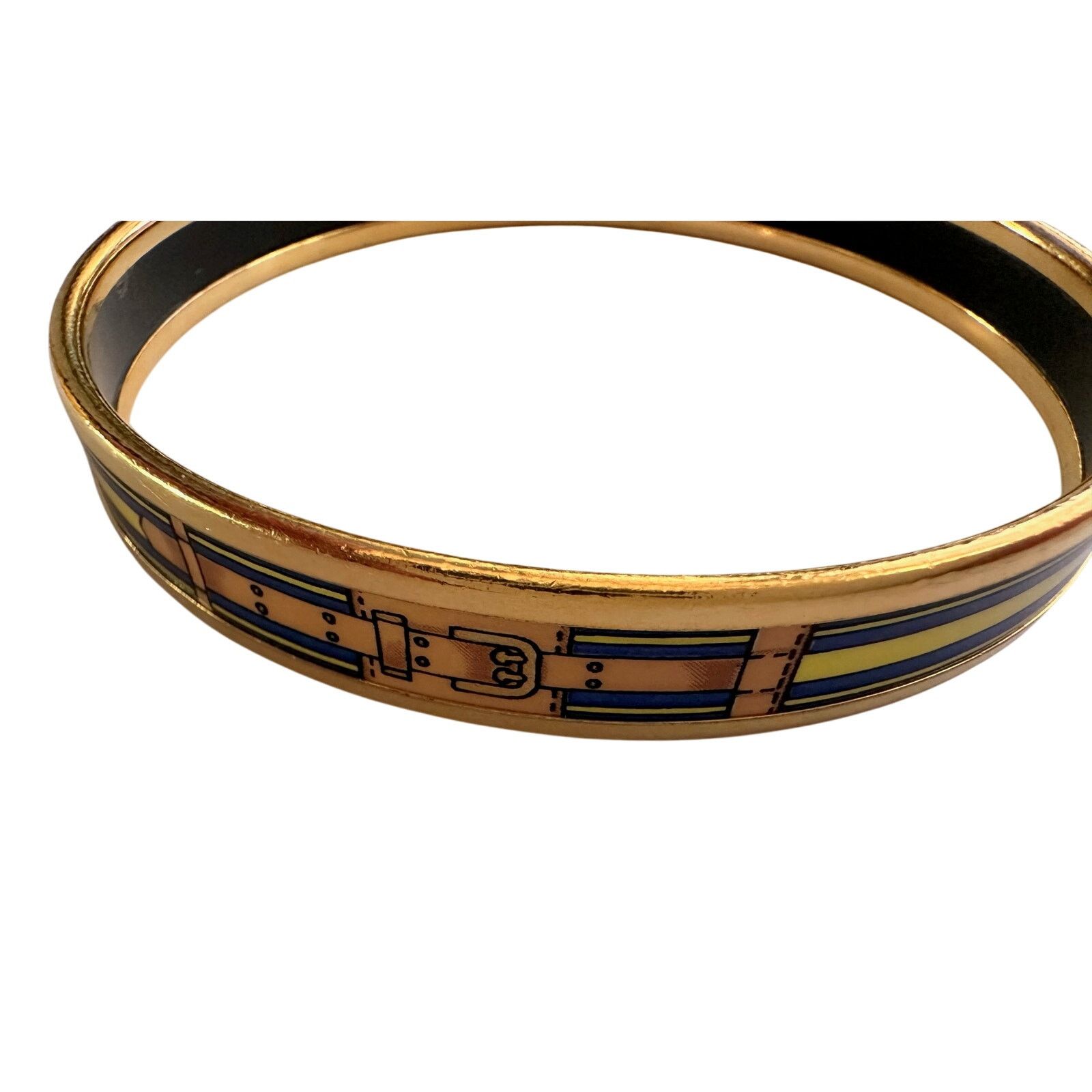 Hermes Hermès Belt Motif Enamel and Gold Plate Bangle Bracelet Size ONE SIZE - 15 Thumbnail
