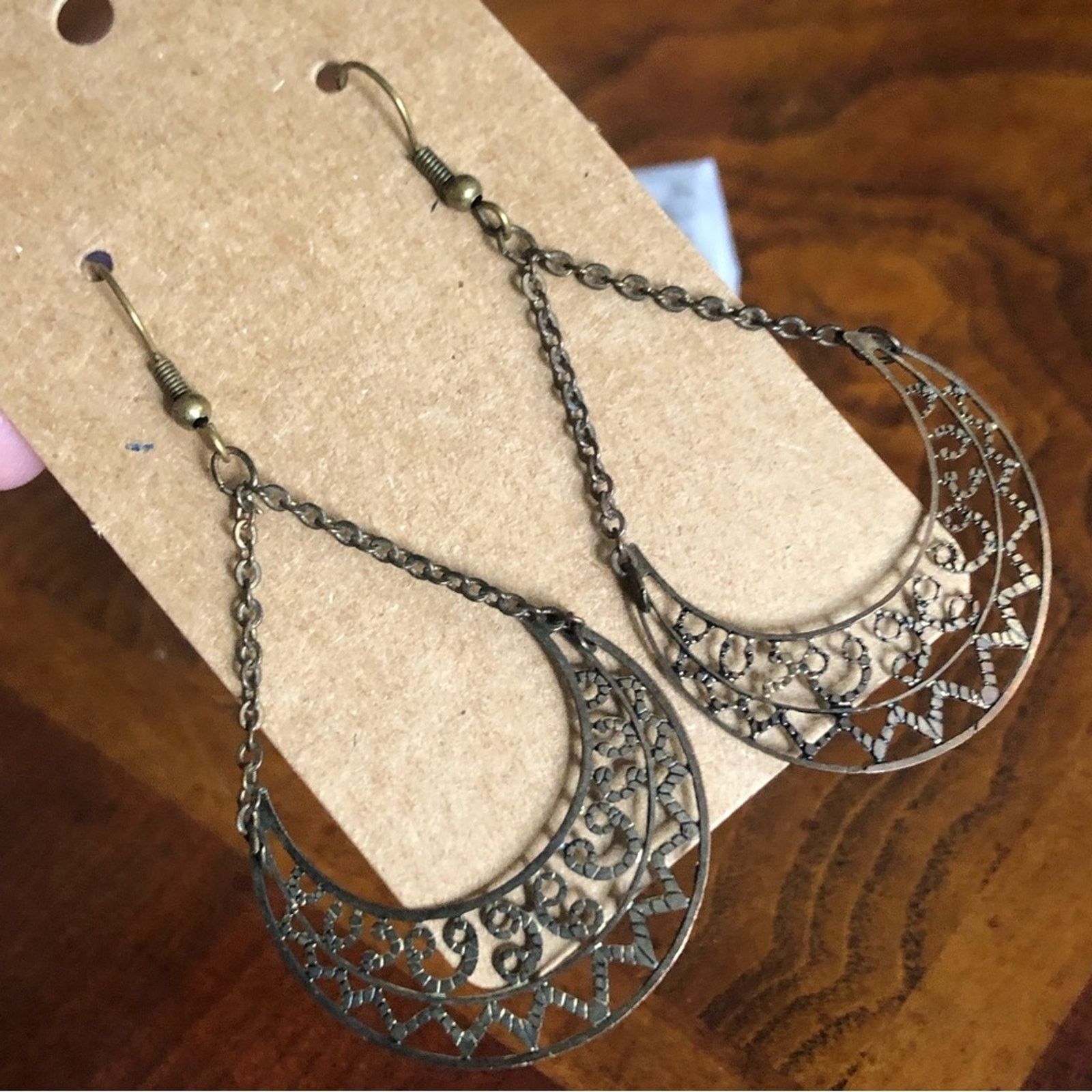 Vintage Vintage delicate filigree brass tone dangle earrings Size ONE SIZE - 3 Thumbnail