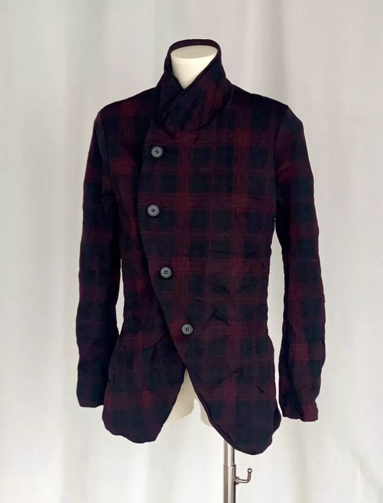 Yohji Yamamoto Plaid Felt Curved Placket Fit Cut Jacket 25