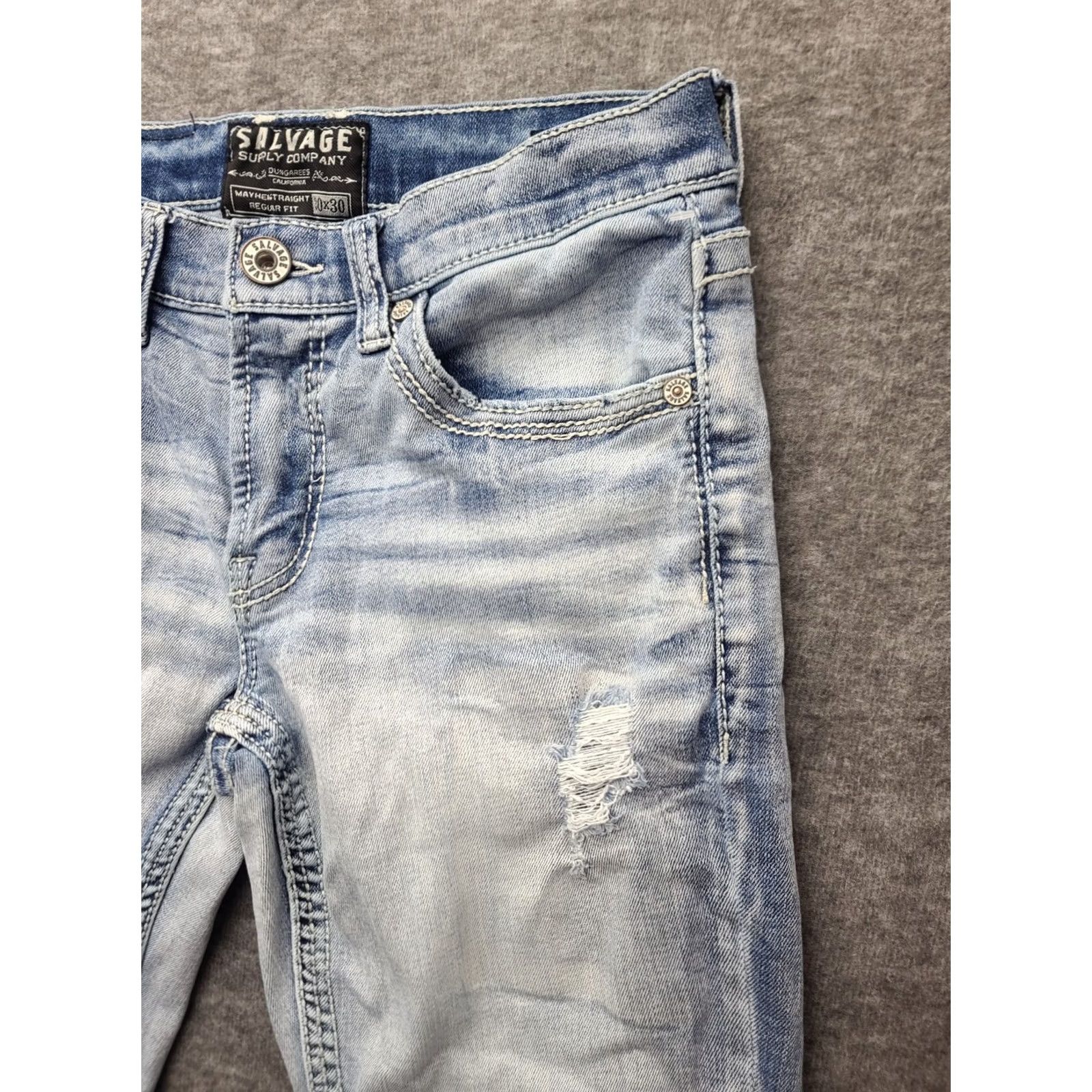 Vintage Salvage Jeans Mens 30x26 Straight Regular Distressed Stretch Denim Blue Cotton Polyester Spandex Buckle Bke Mayhem 30 Inseam 26 in Regular Rise Mid Size US 30 / EU 46 - 6 Thumbnail