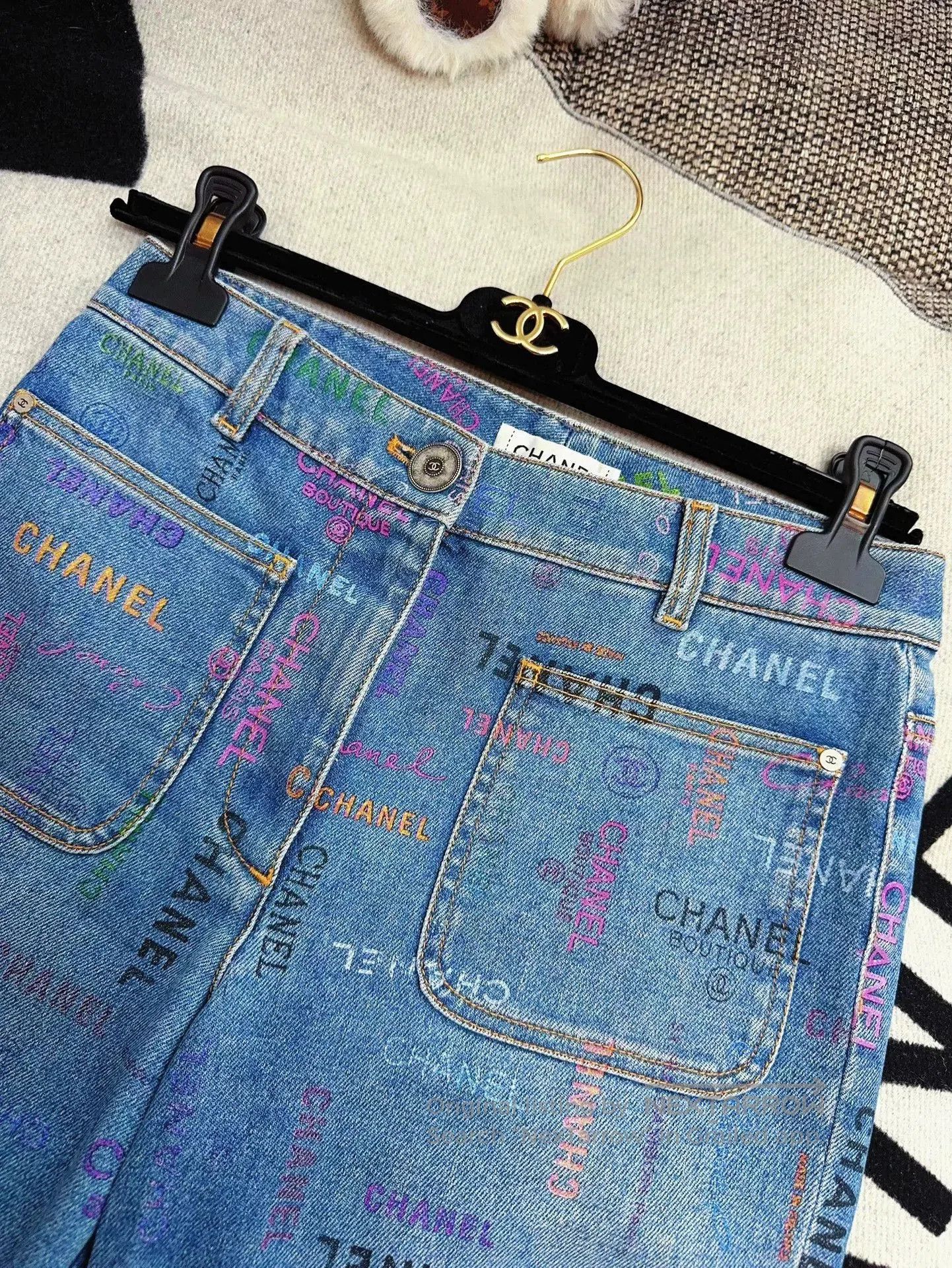 Chanel colorful chanel logo blue denim pants. Size US 38 / EU 54 - 3 Thumbnail