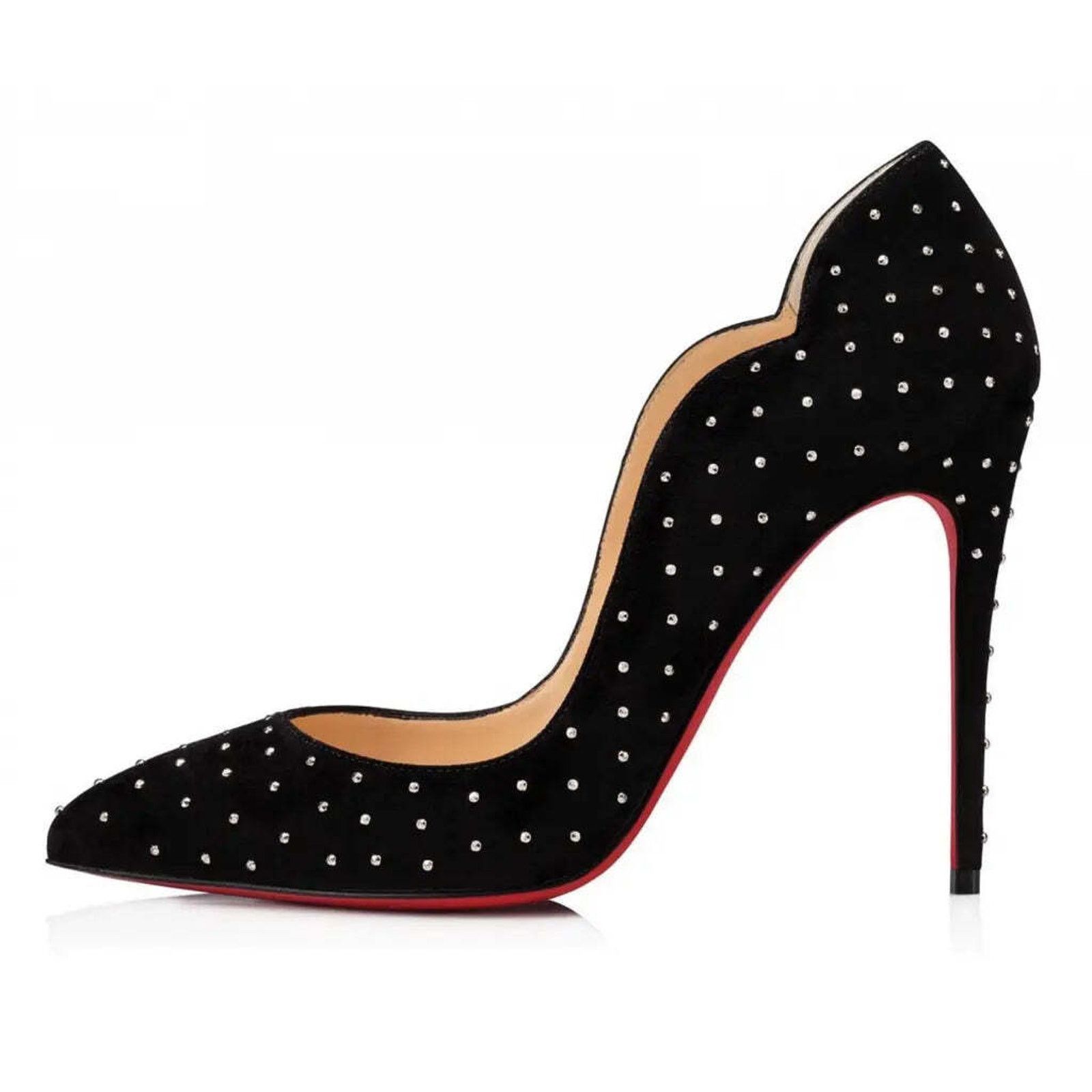 Christian Louboutin Hot Chick Plume 100 Black Silver Stud Suede Heel Pump 36.5 Size US 6.5 / IT 36.5 - 3 Thumbnail
