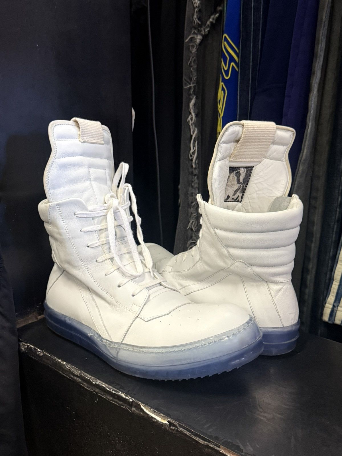 Rick Owens Rick owens geobasket chalk white blue transparent Size US 13 / EU 46 - 1 Thumbnail