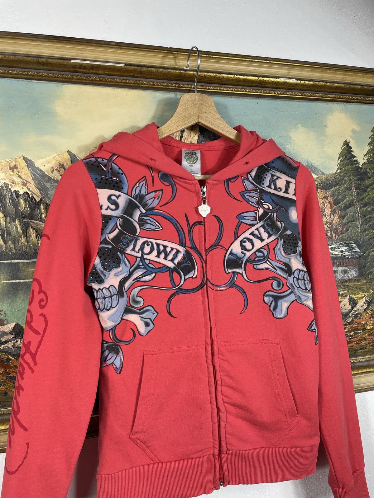 Christian Audigier × Ed Hardy × Vintage Ed Hardy Retro 00s Hoodie With Crystals Affliction Grunge Size US XXS / EU 40 - 5 Thumbnail