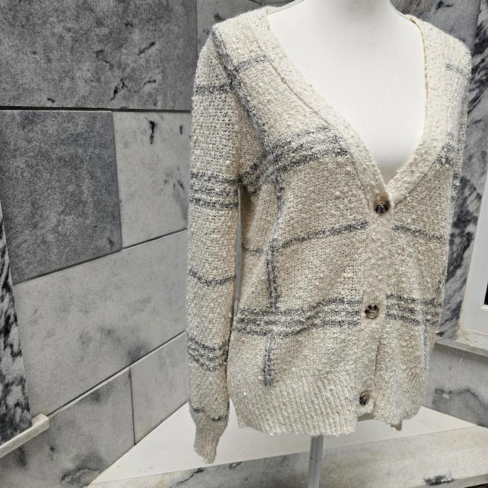 Jones New York Joie Women's Grey and Cream Cardigan Size M / US 6-8 / IT 42-44 - 2 Thumbnail