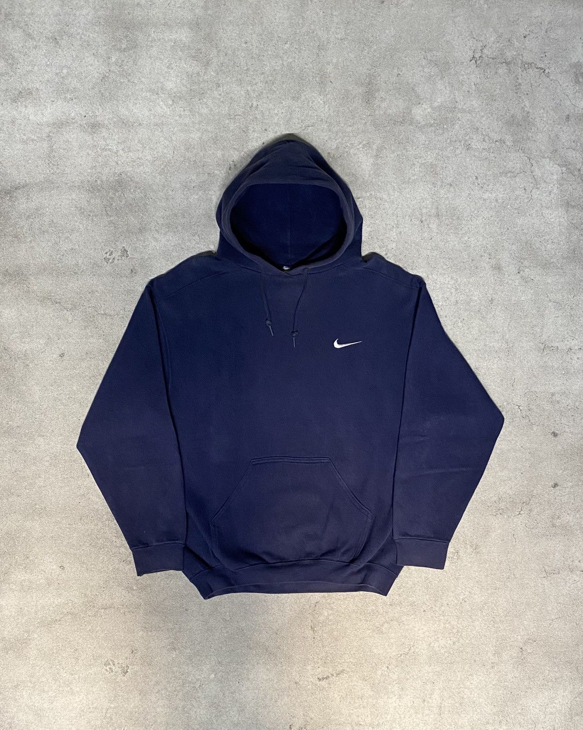 Nike 1990s Vtg Nike Side Swoosh Sunfaded Navy Boxy Hoodie Size US M / EU 48-50 / 2 - 1 Thumbnail