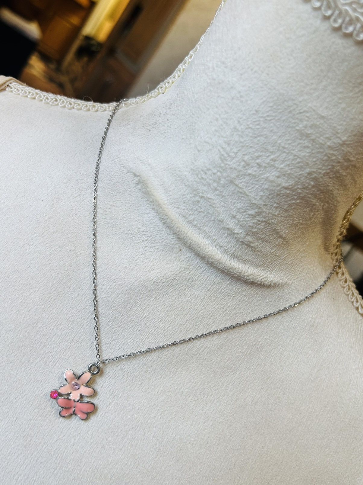 Handmade Handcrafted vintage enamel floral butterfly stone necklace Size ONE SIZE - 1 Thumbnail