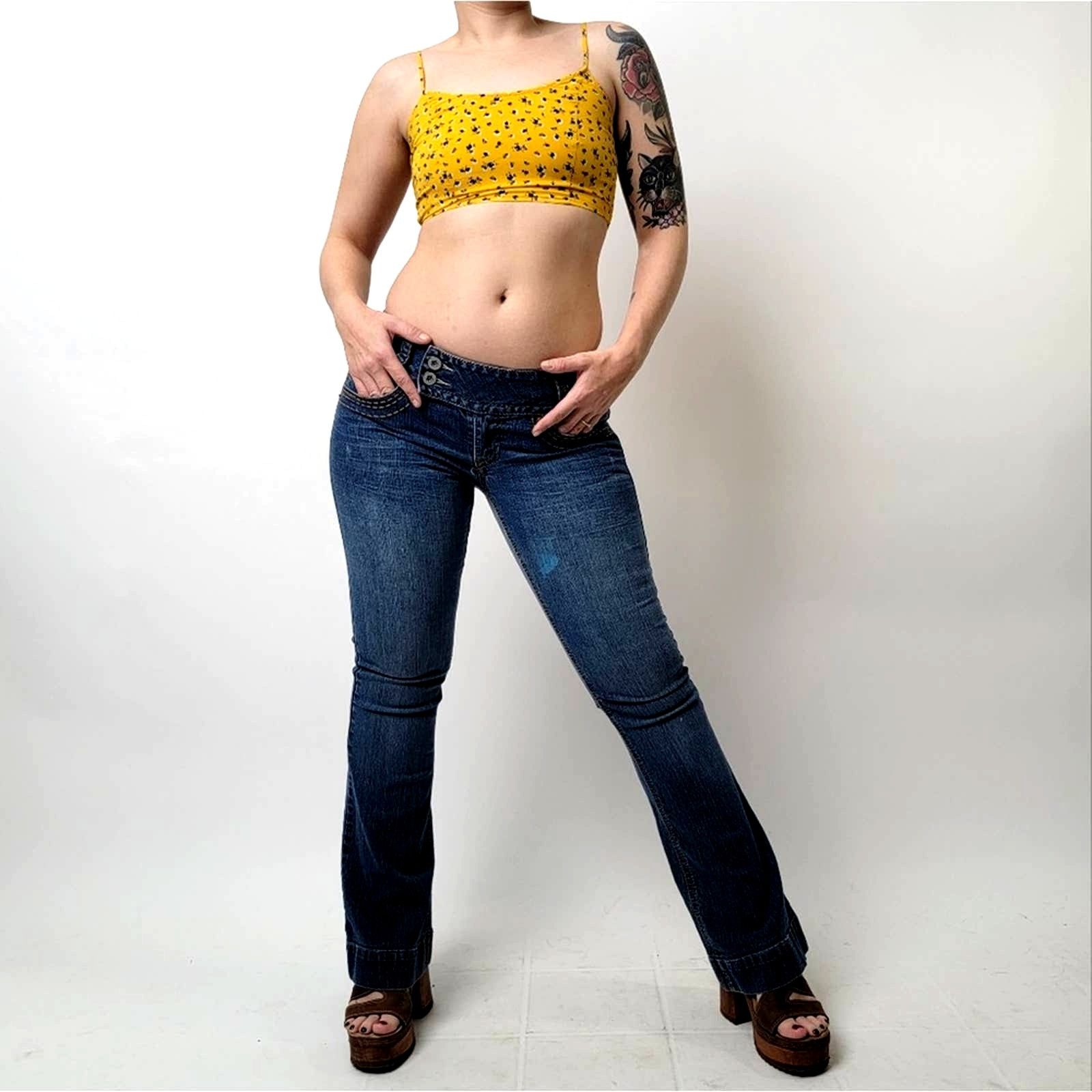 Vintage Vtg y2k Fragile Distressed Low Rise Flared Bell Blue Jeans Size 30" / US 8 / IT 44 - 3 Thumbnail