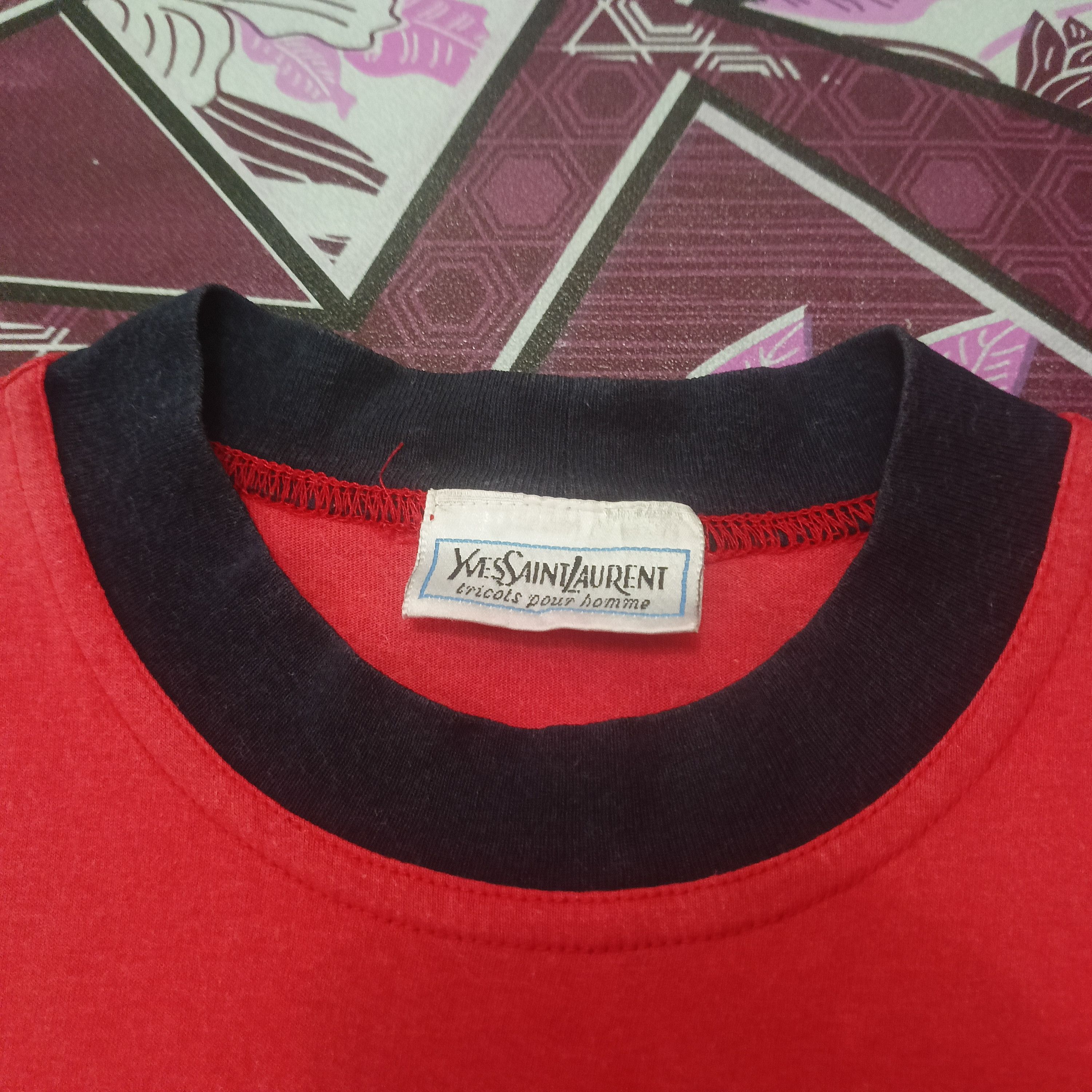 Vintage × Yves Saint Laurent Vtg Distressed Thrashed YSL big logo Bleach sleeve tricolour Size US L / EU 52-54 / 3 - 3 Thumbnail