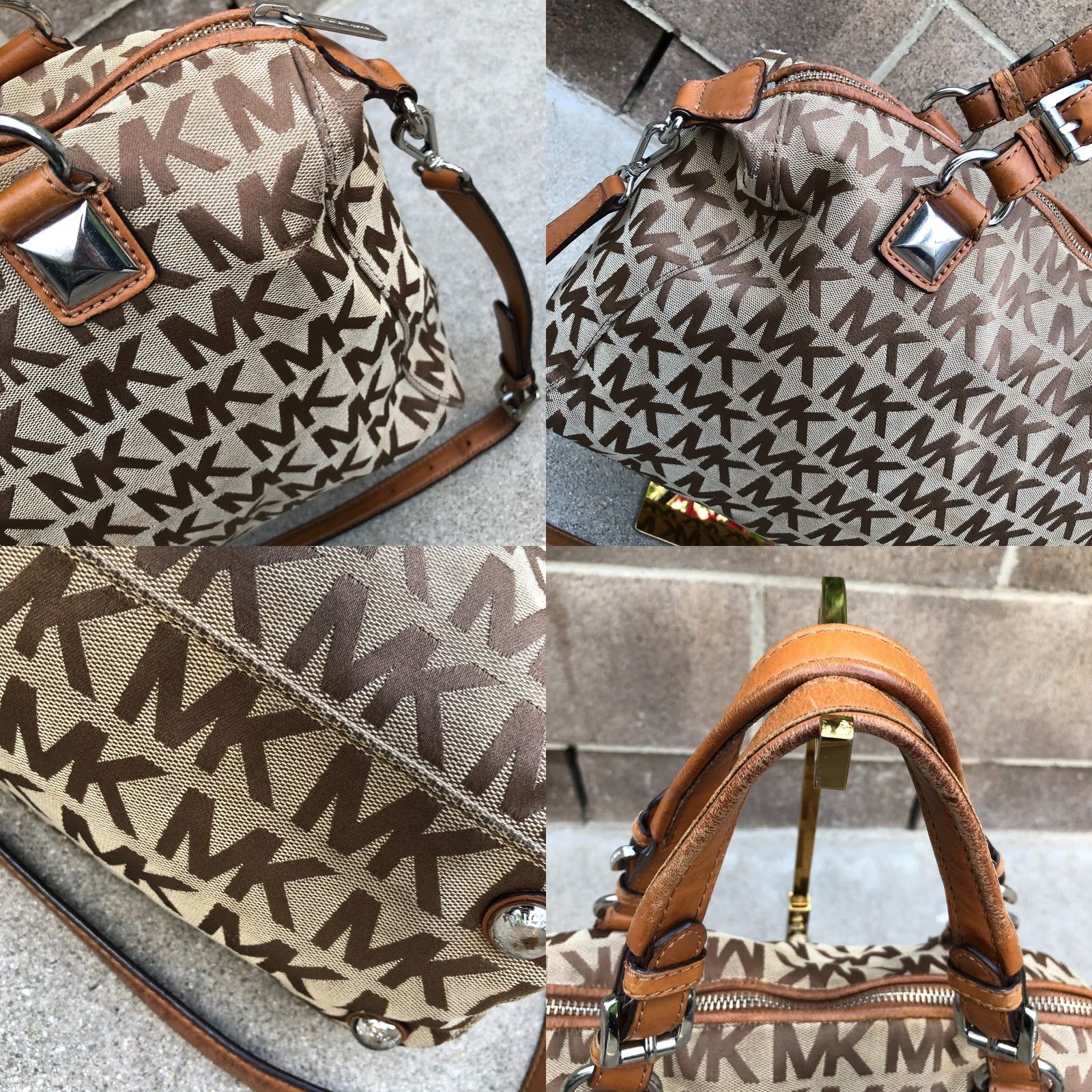 Michael Kors Michael Kors Bedford Crossbody Bag Canvas Leather Purse Brown Zipper Dome Monogram Women Large Size ONE SIZE - 8 Thumbnail