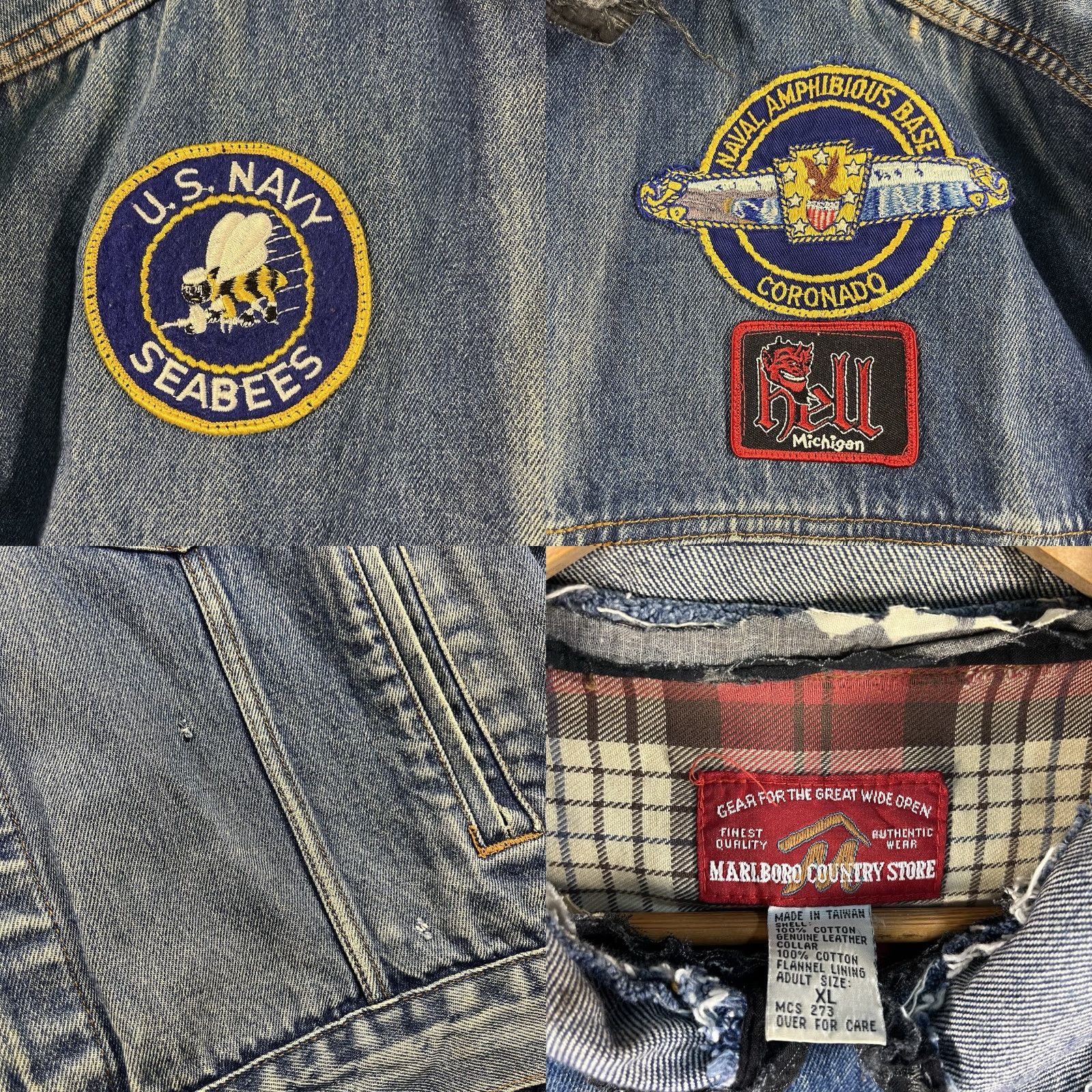 Marlboro VINTAGE Marlboro Country Store Jean Jacket XL Blue Denim Biker 90s Patches Mens Size US 36 / EU 52 - 8 Thumbnail