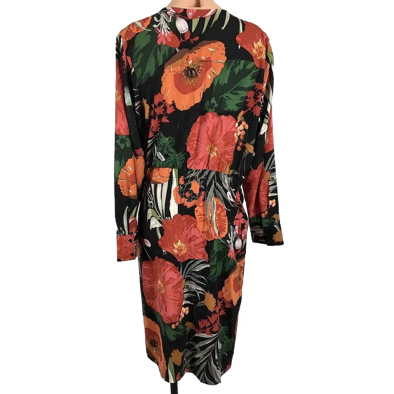 Vintage GIBSON + LATIMER Wrap Ruffle Dress Tropical Floral Cascade Lon Sleeve Size L Size L / US 10 / IT 46 - 2 Thumbnail