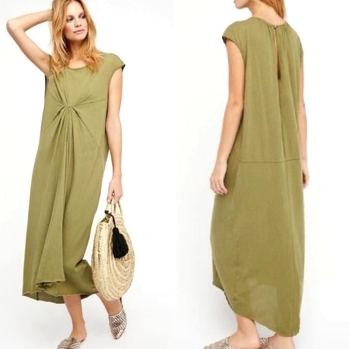 Free People Free People Beach Dress Cover Up Maxi Oversized Olive Green 100% Cotton M Womens Dress Beach Maxi Green Ottoman? Size M / US 6-8 / IT 42-44 - 2 Thumbnail