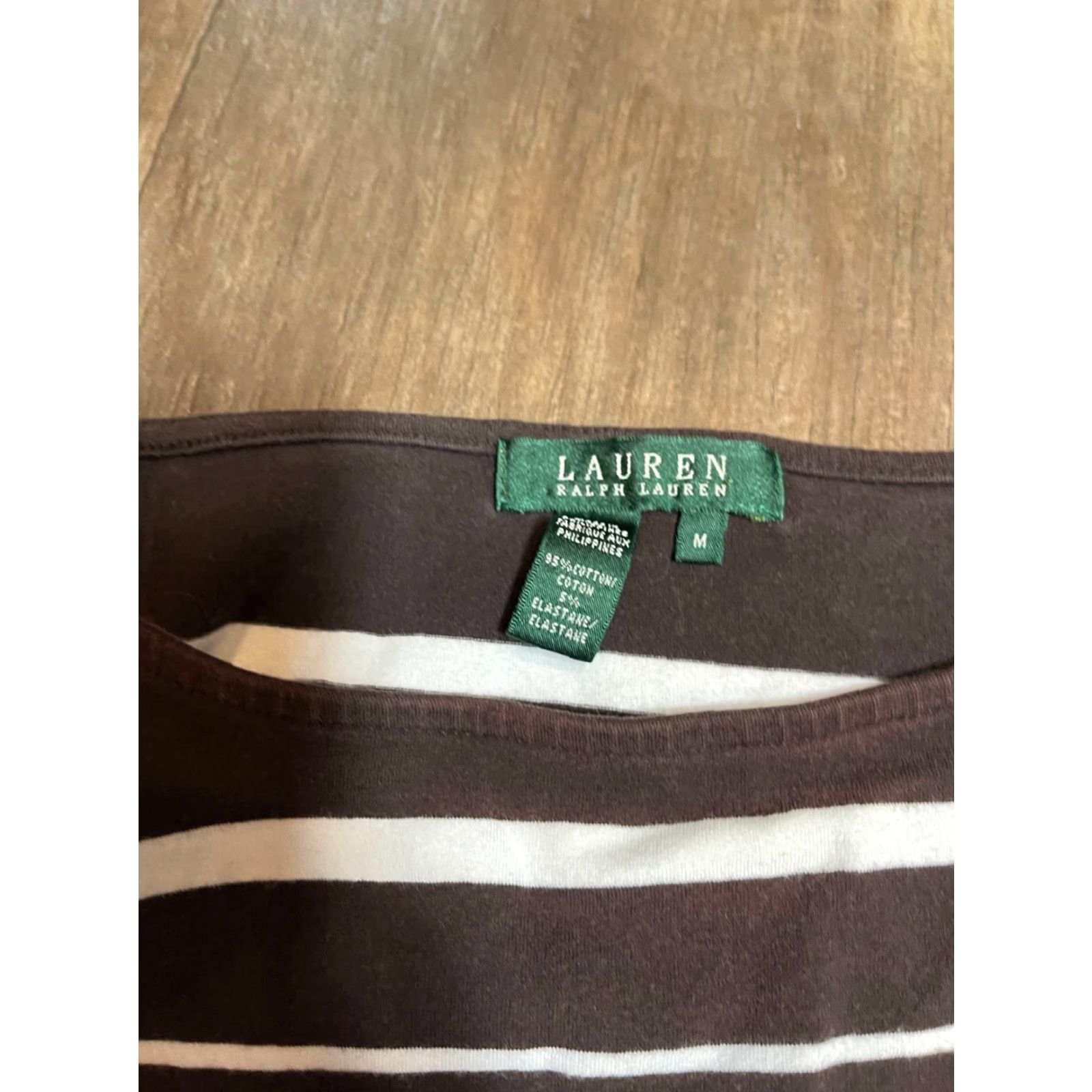 Ralph Lauren Lauren Ralph Lauren Top Womens Medium M Brown Long Sleeve Striped Shirt Size M / US 6-8 / IT 42-44 - 4 Thumbnail