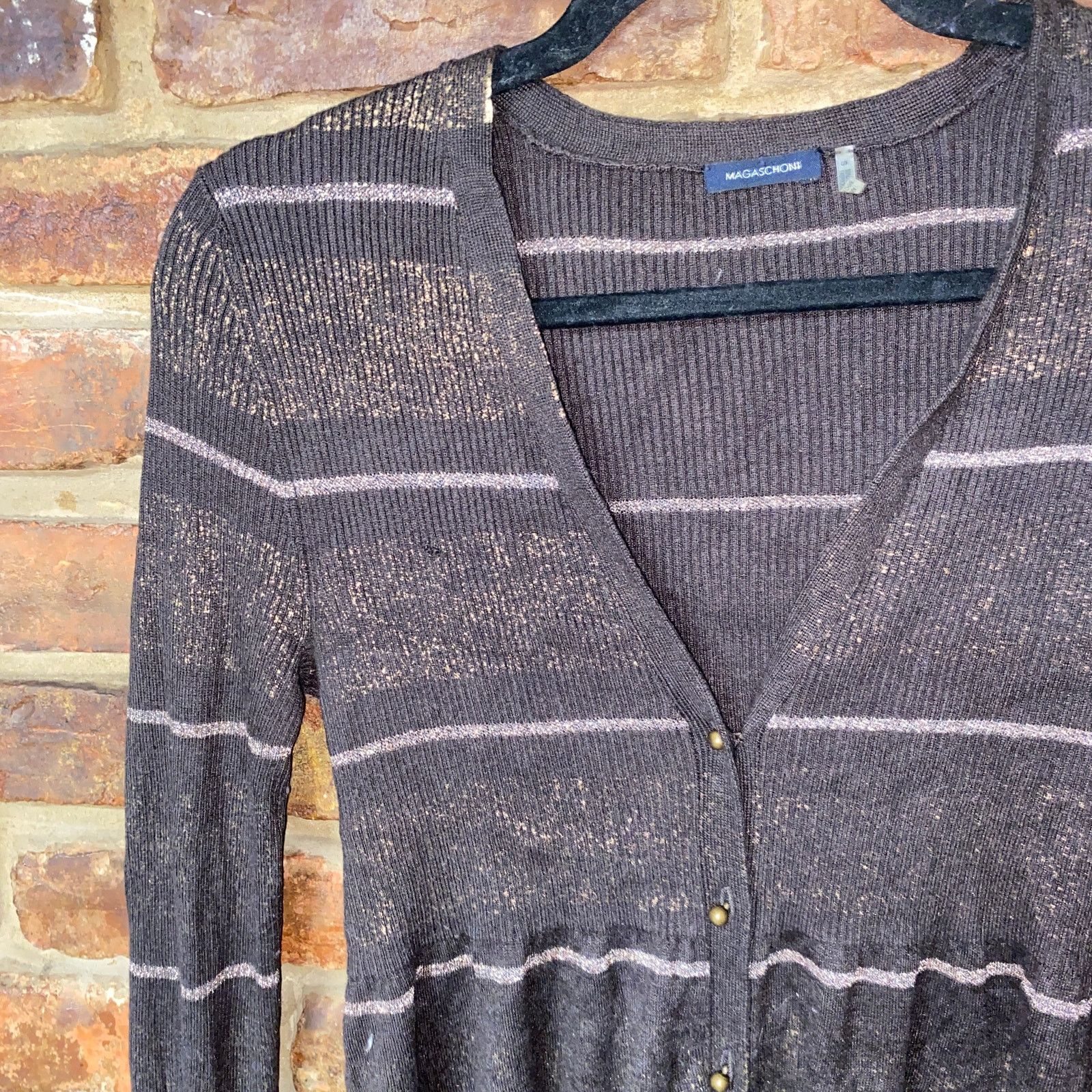 Magaschoni Magaschoni Brown Metallic Button Down Cardigan Sweater Small Size S / US 4 / IT 40 - 2 Thumbnail