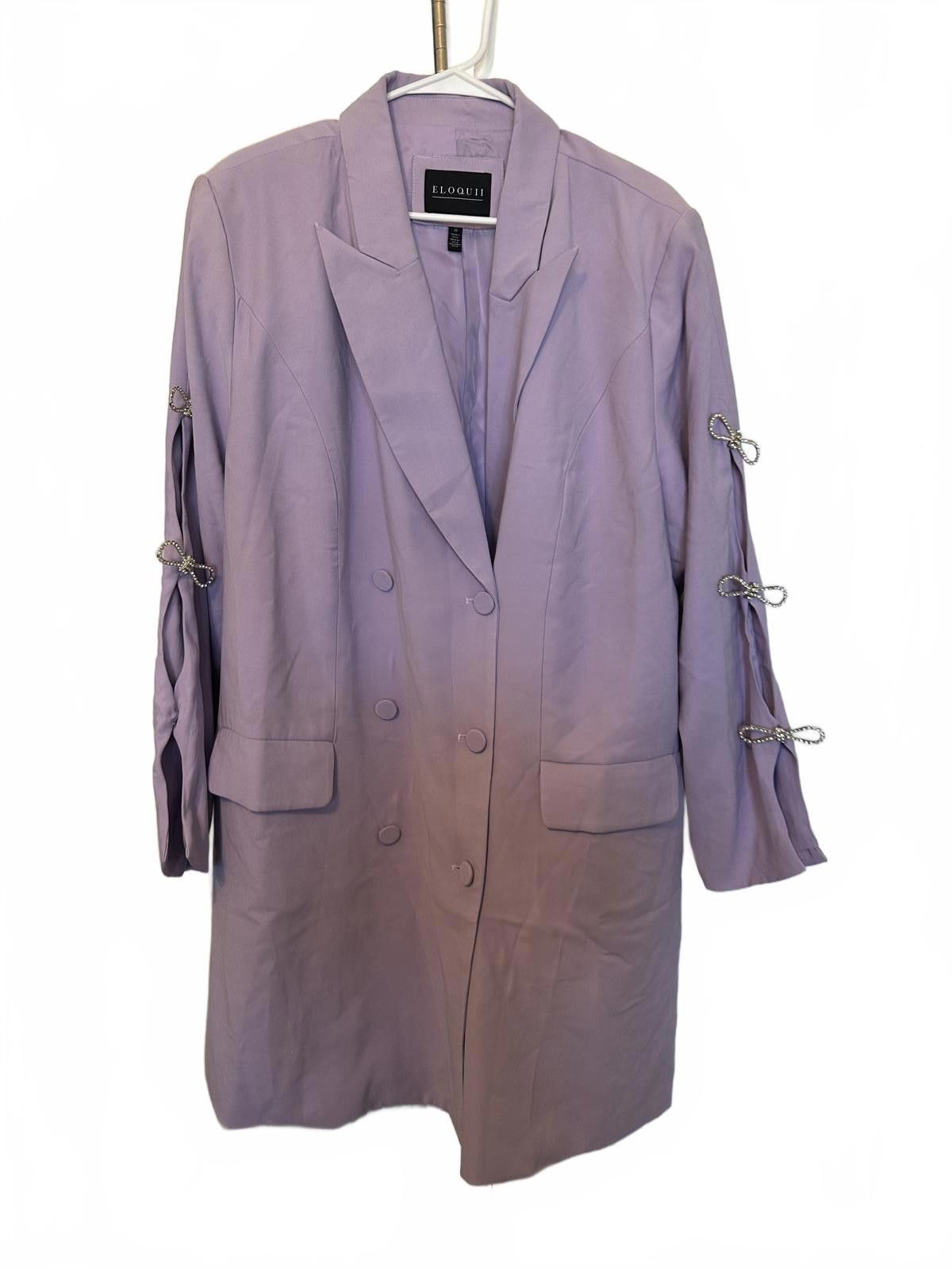 Designer Stylish ELOQUII Lilac Blazer with Unique bow Detail Size 3XL / US 20-22 - 2 Thumbnail