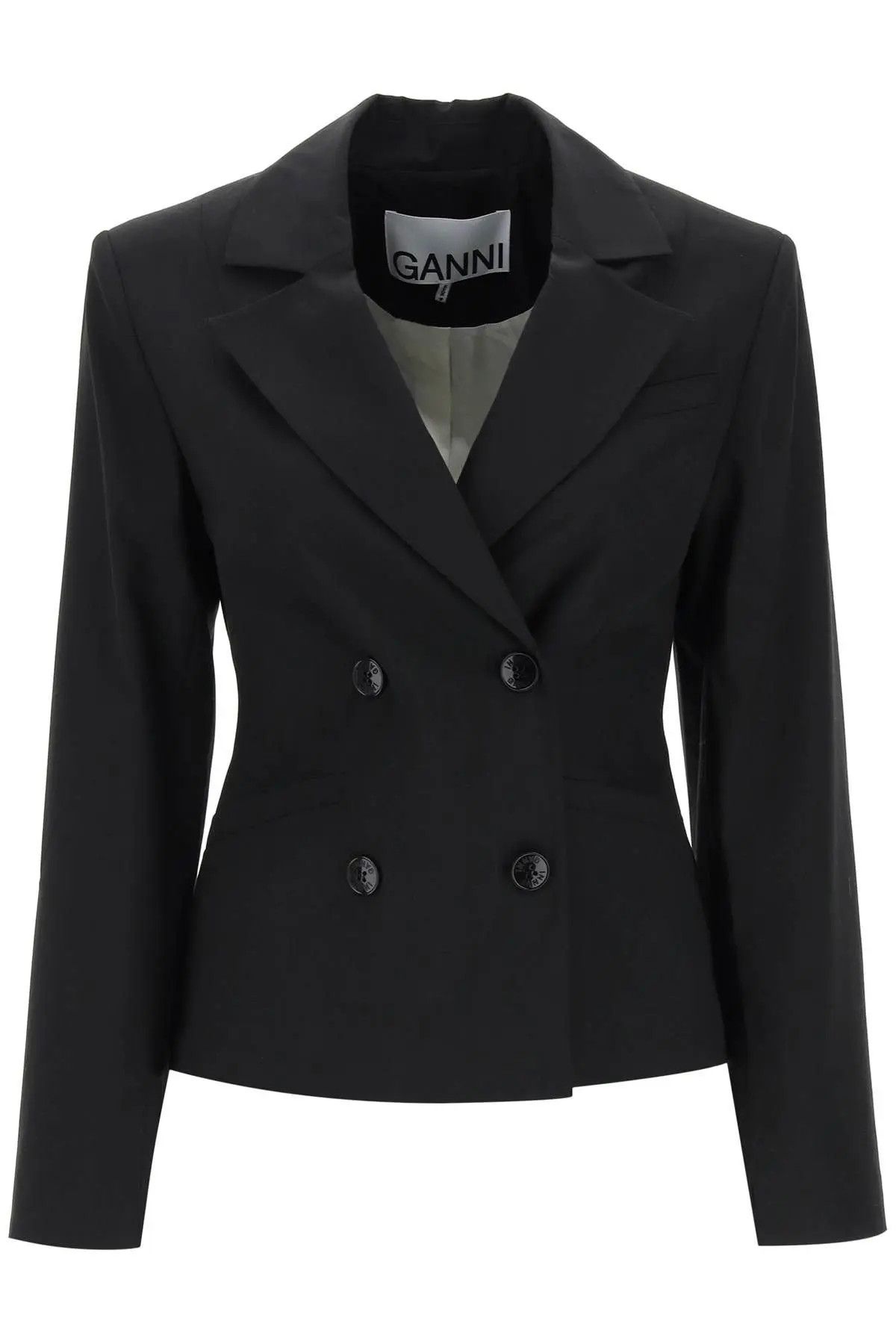 image of Ganni O1S22I1N1223 Shaped Double-Breasted Jacket In Black, Women's (Size 2XS)
