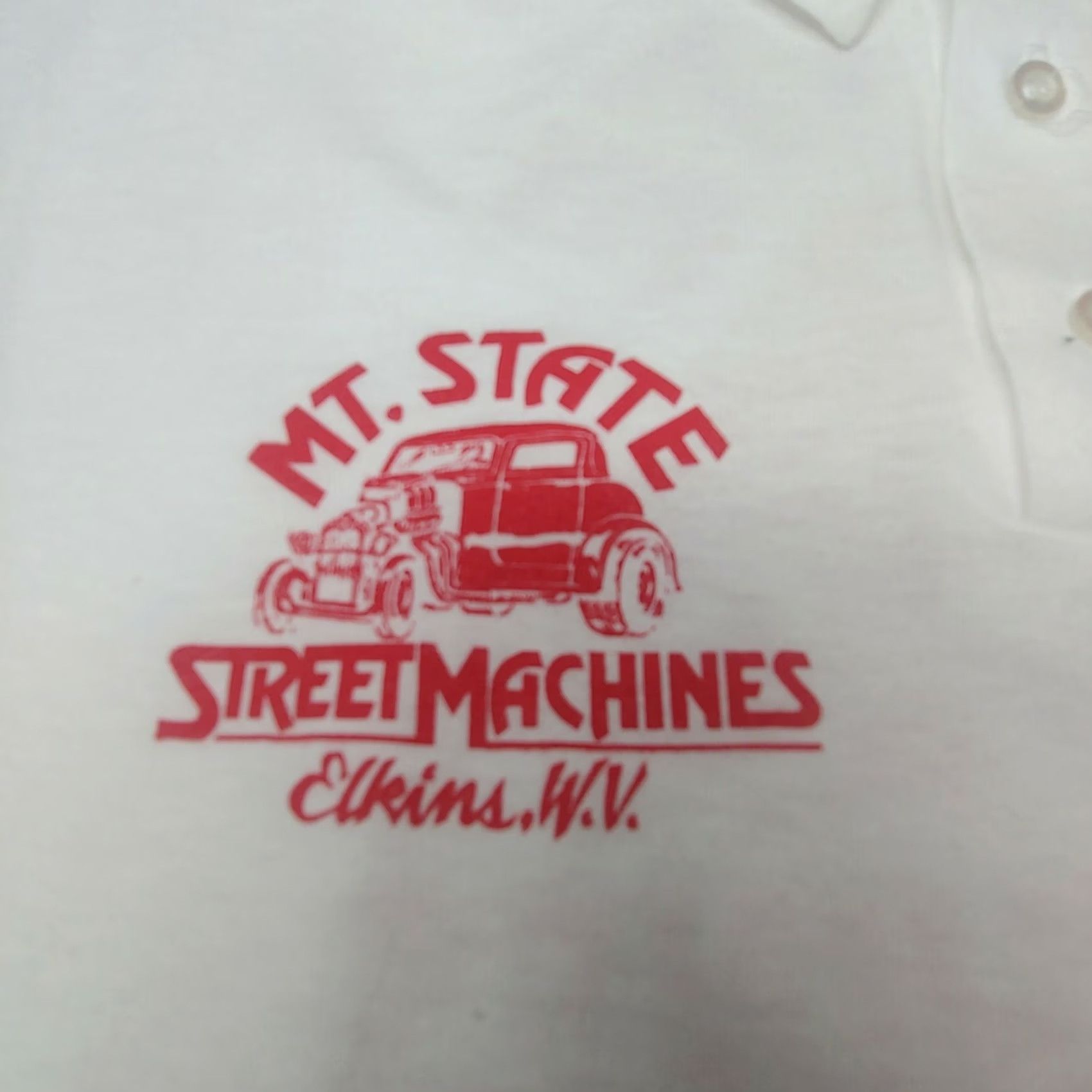 Vintage VINTAGE Single Polo Shirt Mountain State Street Machines White Large Mens Short Sleeve Collared Cars Hot Rod Size US L / EU 52-54 / 3 - 5 Thumbnail