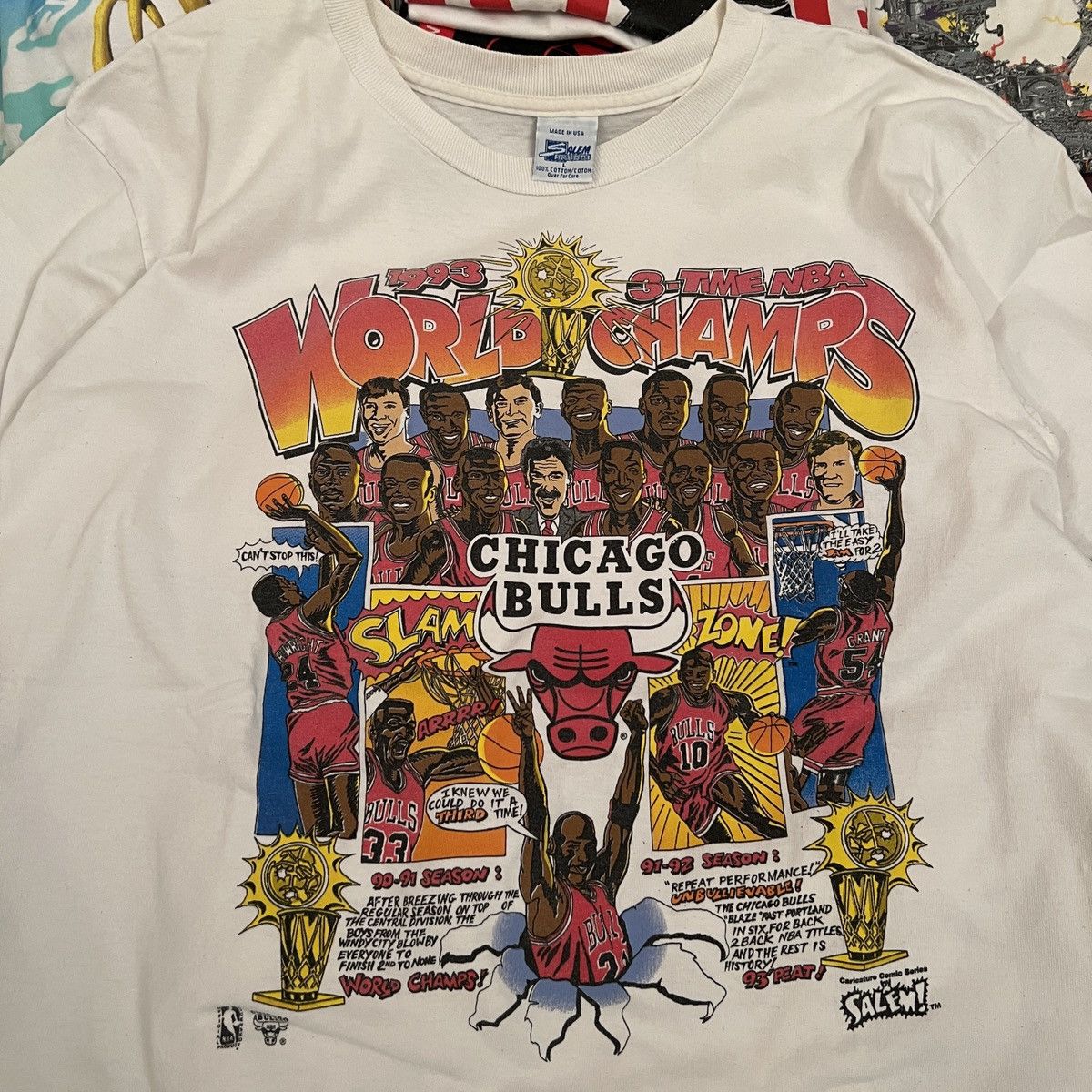 NBA × Salem Sportswear × Vintage Vintage Chicago Bulls NBA World Champions 1993 3-peat Size US XL / EU 56 / 4 - 1 Thumbnail