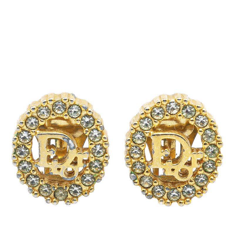 Dior Dior Dior Rhinestone Circle Clip-On Earrings Gold Metal Earrings in Very Good Condition Size ONE SIZE - 1 Thumbnail