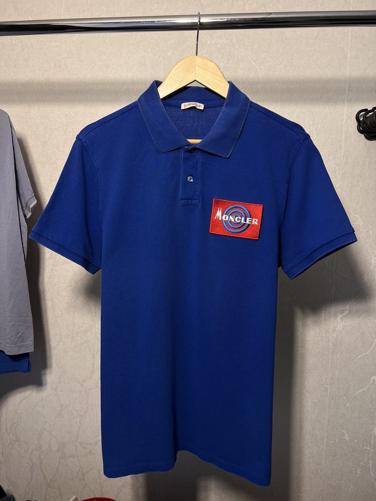 image of Moncler Logo Polo T Shirt in Blue, Men's (Size XL)