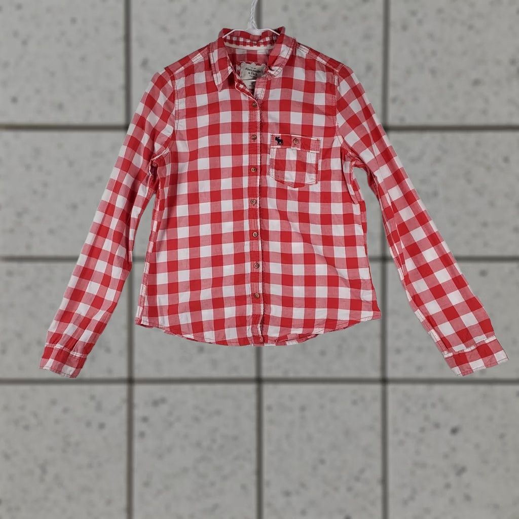 Abercrombie & Fitch Abercrombie & Fitch Womens M Button Up Shirt Red White Gingham Long Sleeve Button Up Shirt Size M / US 6-8 / IT 42-44 - 1 Thumbnail
