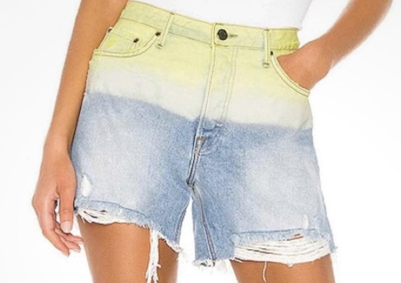 Other GRLFRND Jourdan Tie-dye Ripped Denim Shorts Yellow Size 25 Size 25" / US 0 / IT 36 - 1 Thumbnail