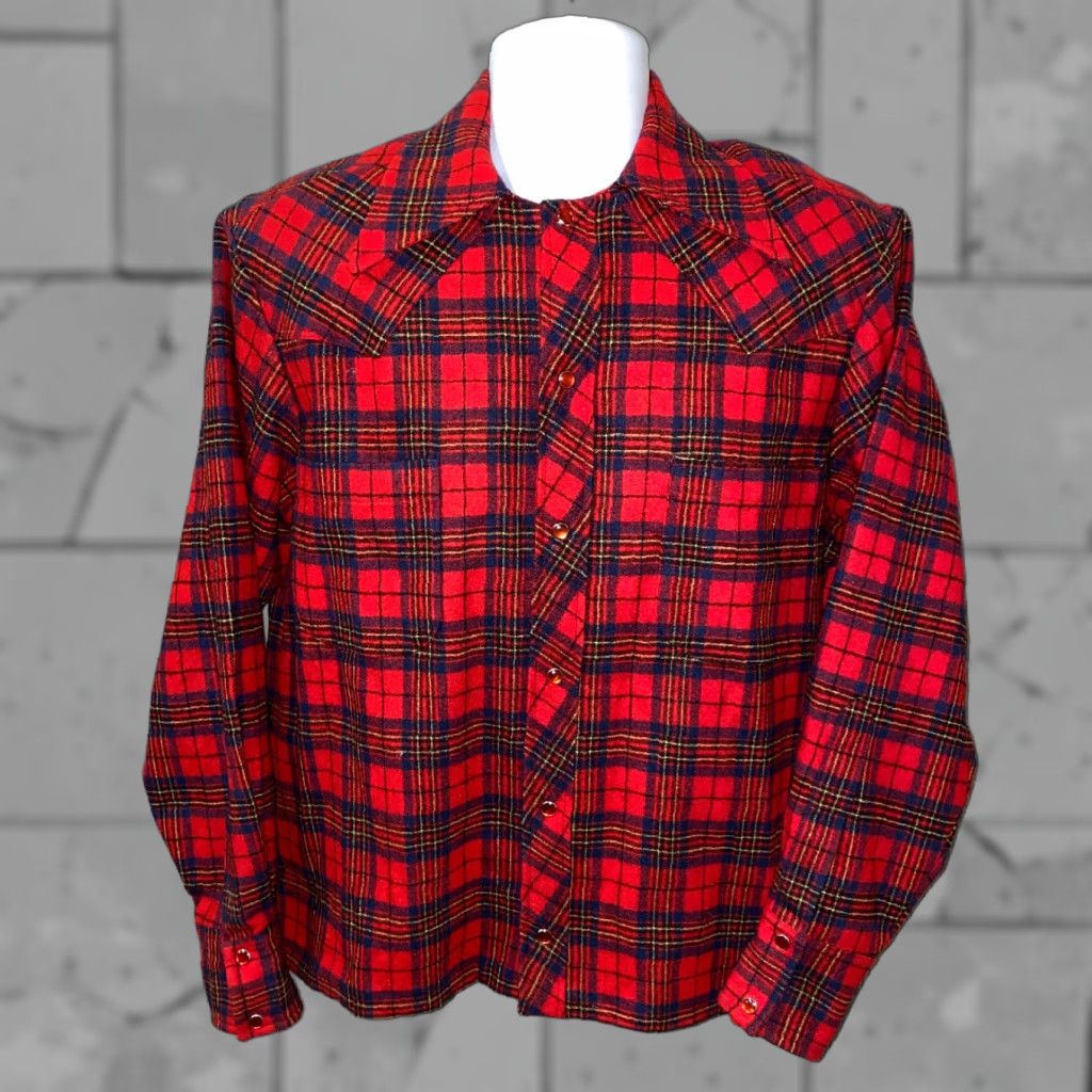 Vintage Mens Red Wool Plaid Snap Button Flannel Shirt L Size US L / EU 52-54 / 3 - 1 Thumbnail