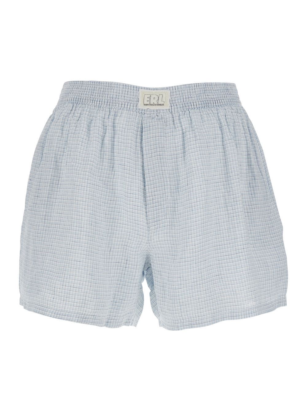 blue 'BOXER' shorts with check motif in linen man