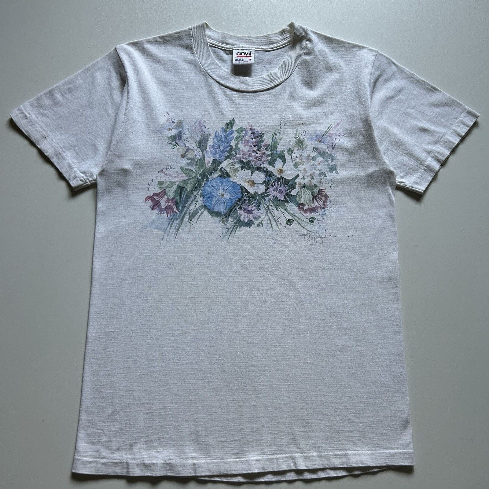 Anvil Vintage 90s Flower Plant Floral T Shirt Medium Made In USA Size US M / EU 48-50 / 2 - 1 Thumbnail