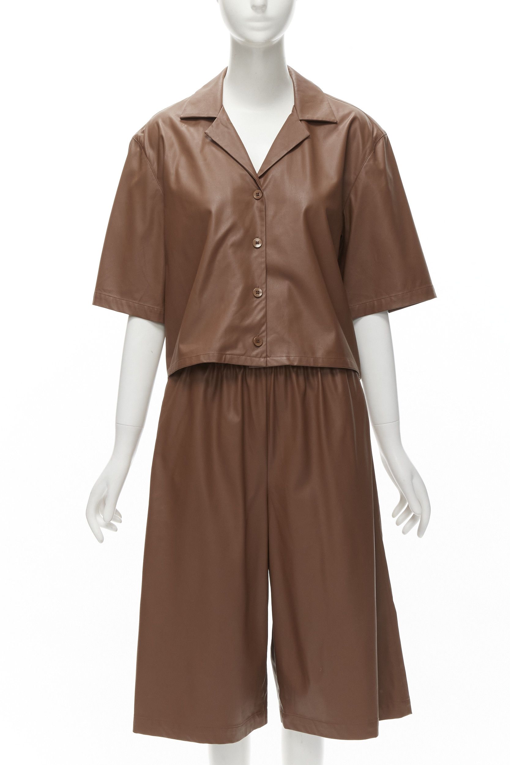 Tibi TIBI brown faux leather boxy fit shirt culotte wide shorts S Size 28" / US 6 / IT 42 - 1 Thumbnail