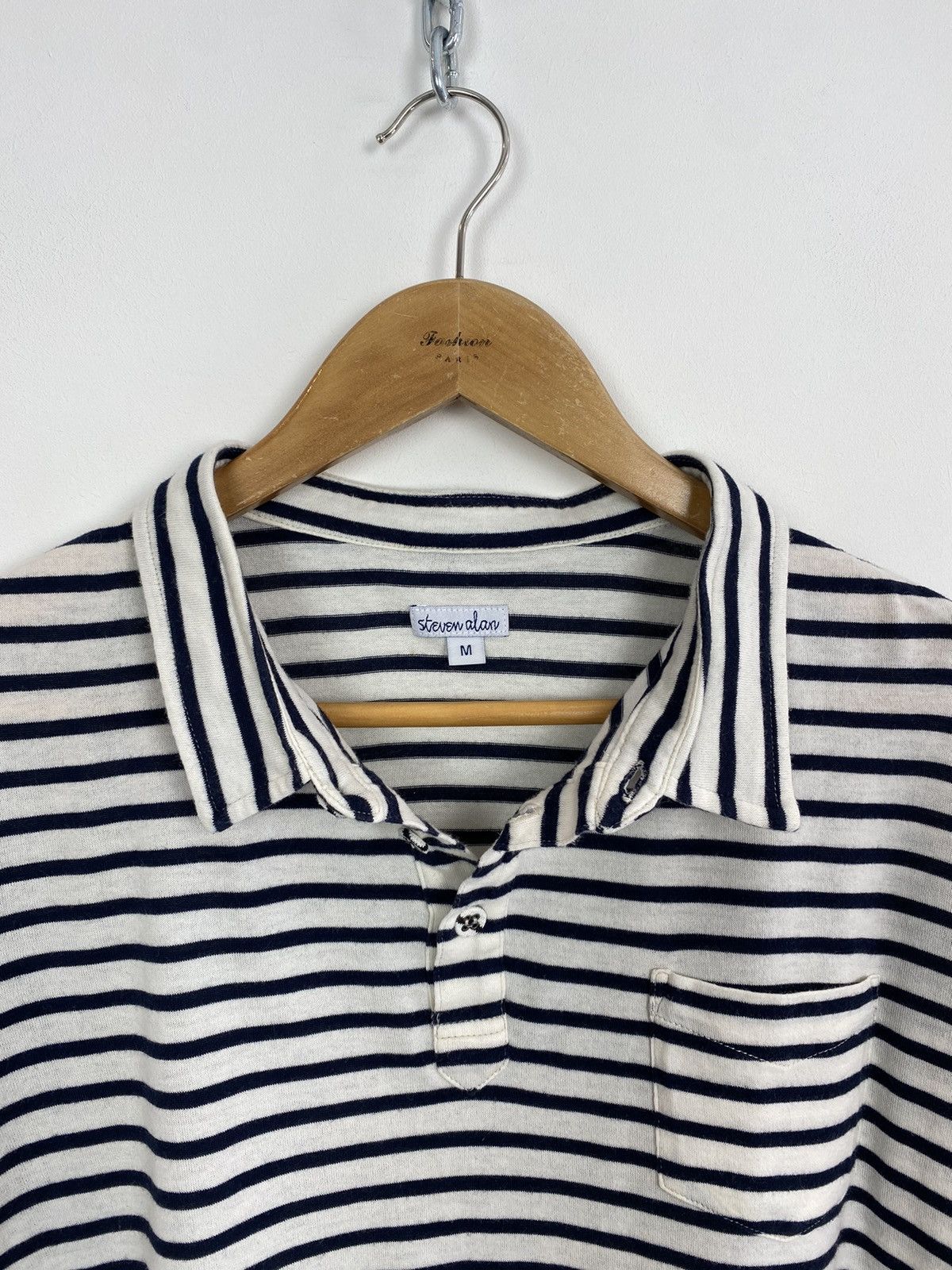 Steven Alan Steven Alan Short Sleeve Polo Shirt Size M Stripe white blue Size US M / EU 48-50 / 2 - 3 Thumbnail