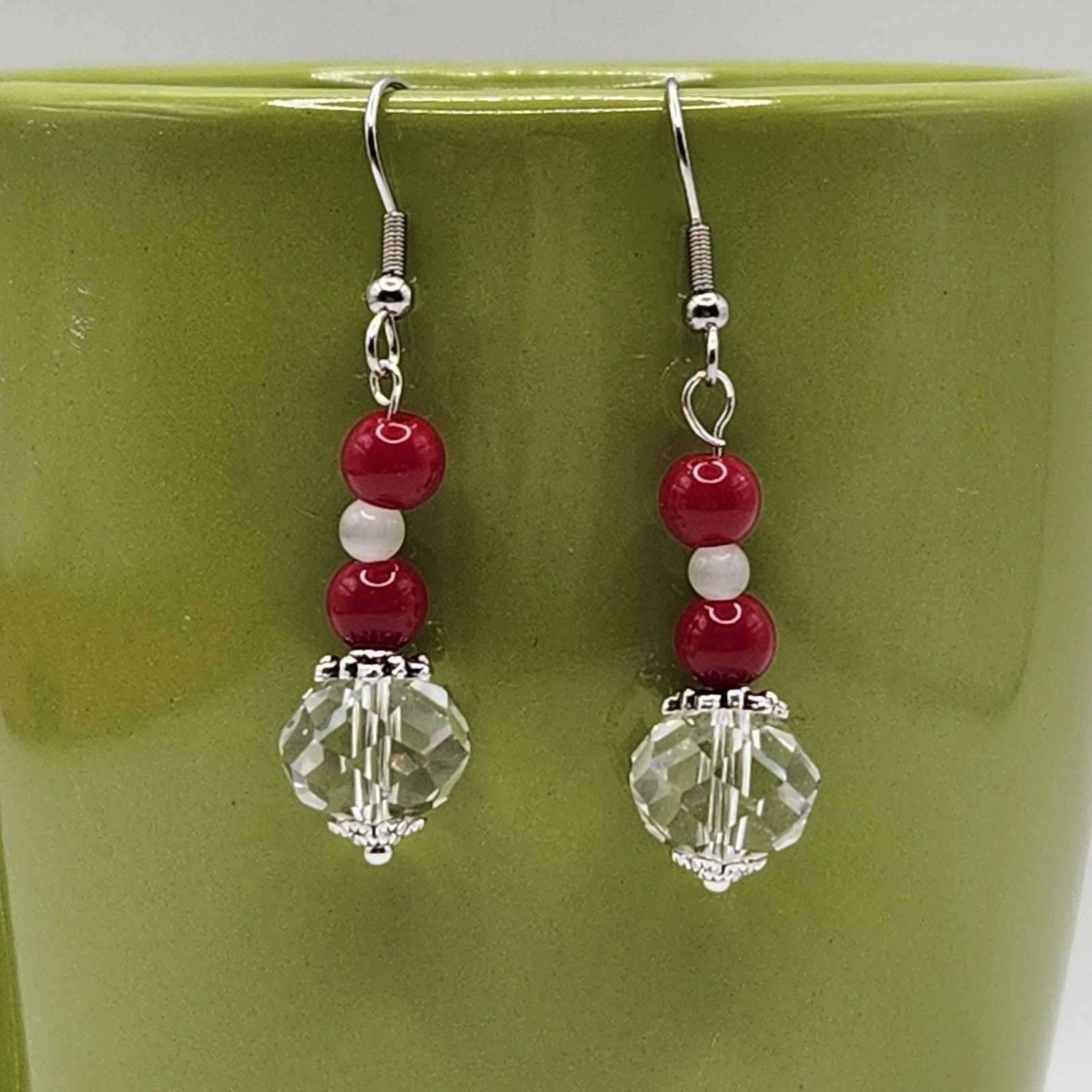Other Handmade Earrings with Crystal, Red Coral, & Moonstone – 2" Size ONE SIZE - 7 Thumbnail