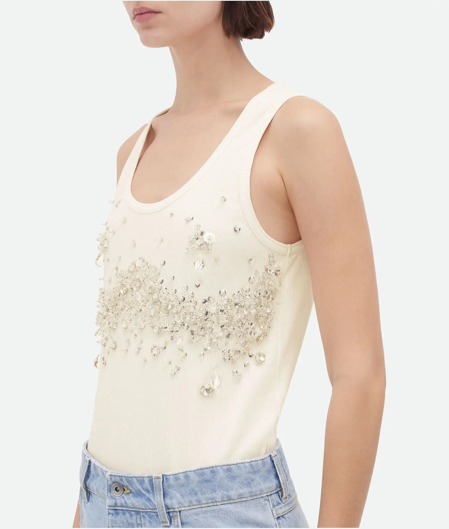 Bottega Veneta o1n1vont0325 Crystal Embroidered Jersey Tank Top in Chalk Size L / US 10 / IT 46 - 4 Thumbnail