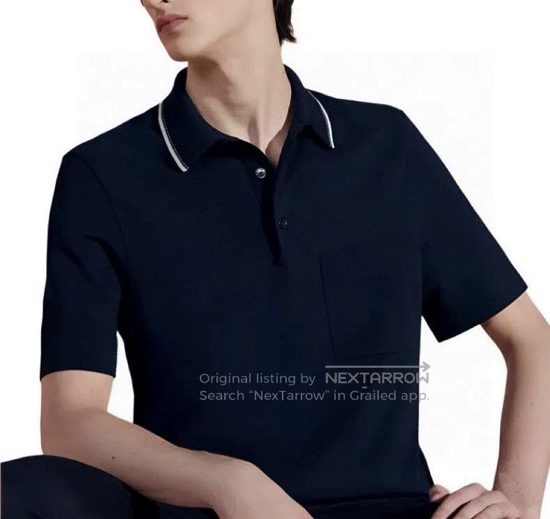Hermes Polo shirt, dark blue, classic collar design with w