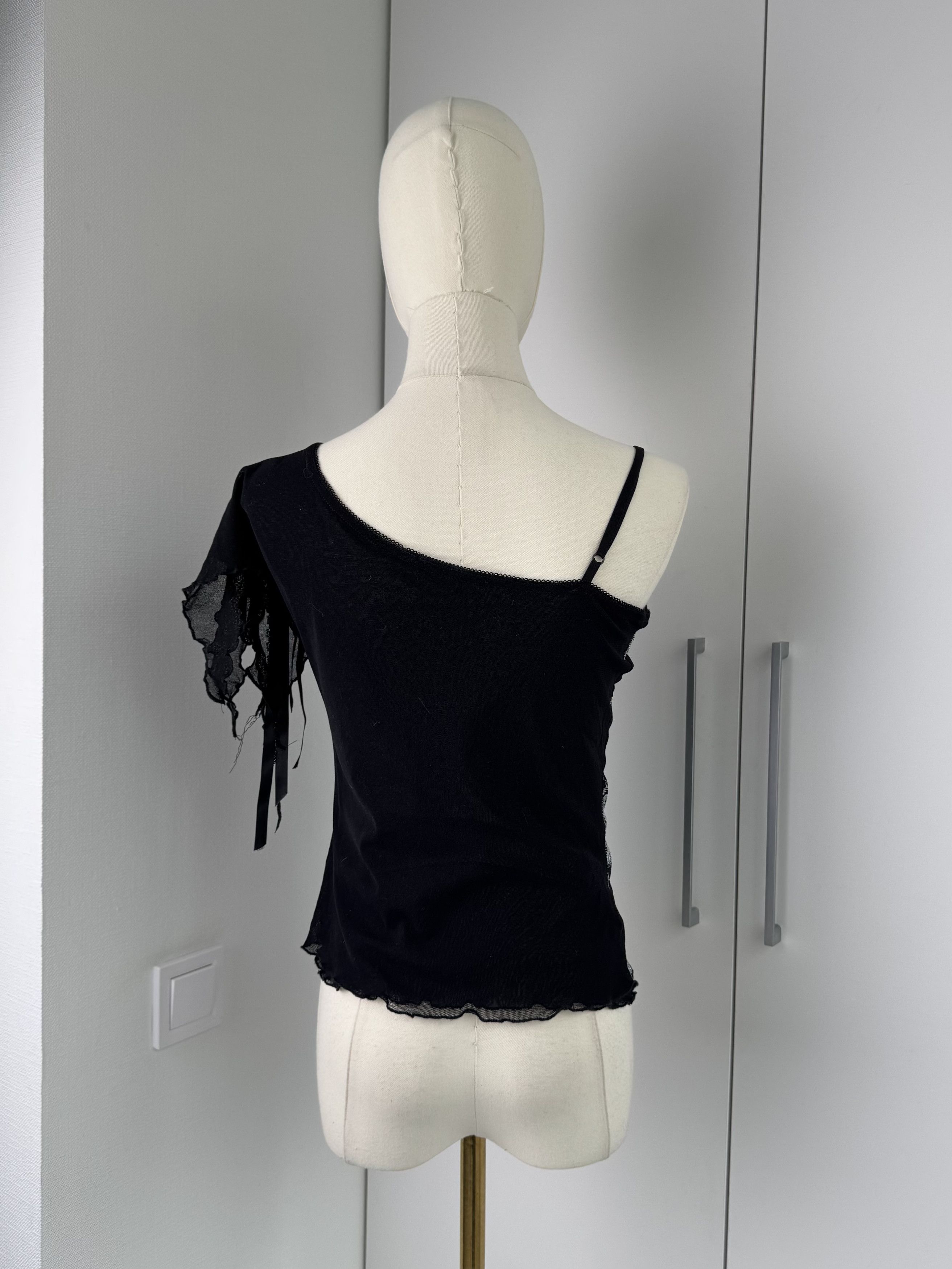 Vintage Women Black Lace Top Y2K Vintage One Shoulder Sheer Sexy Size M / US 6-8 / IT 42-44 - 3 Thumbnail