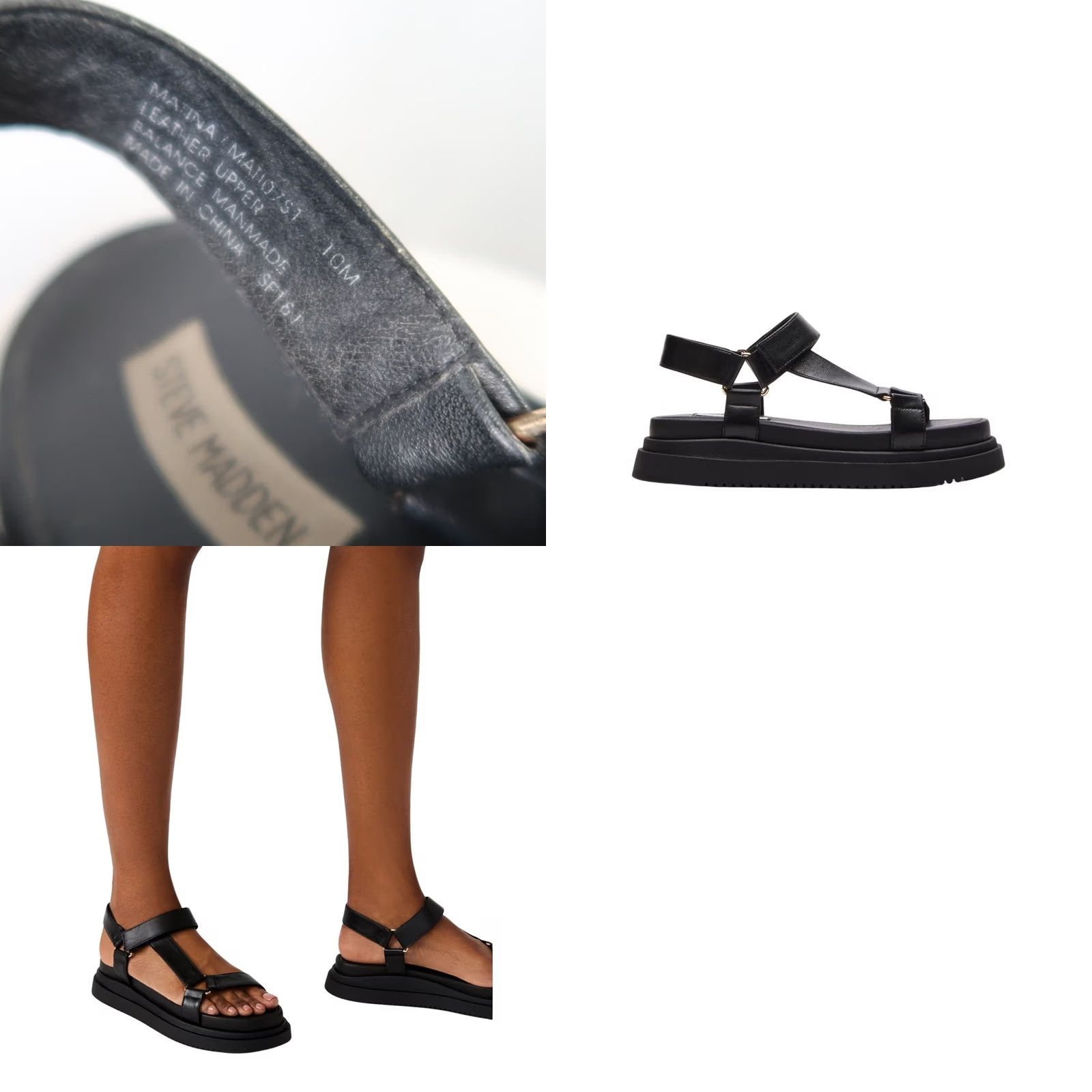 Steve Madden Steve Madden Matina Black Leather Flatform Strappy Sandals 10 Women Sandal Black Flatform Strappy Adjustable Strap 10 Women Size US 10 / IT 40 - 8 Thumbnail
