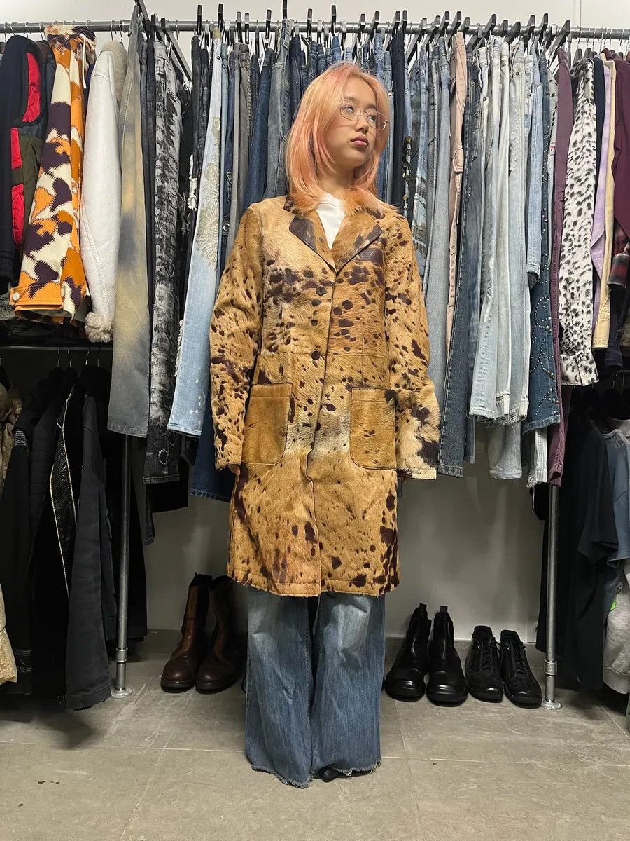Just Cavalli AW2004 Cavalli Brown & Beige Pony Hair Caw Effect Trench Coat Size S / US 4 / IT 40 - 5 Thumbnail
