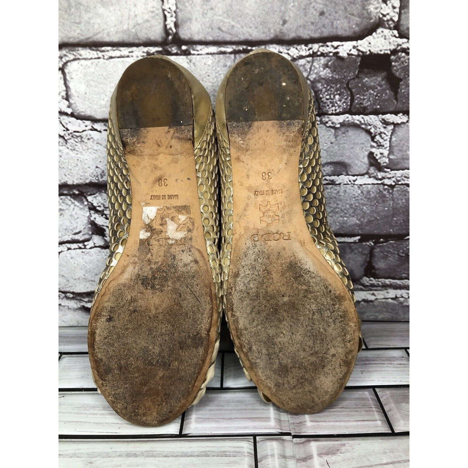 Other Rodo Beige Gold Silk Gem Rhinestone Low Pump Ballet Flats Wo Size US 7.5 / IT 37.5 - 6 Thumbnail